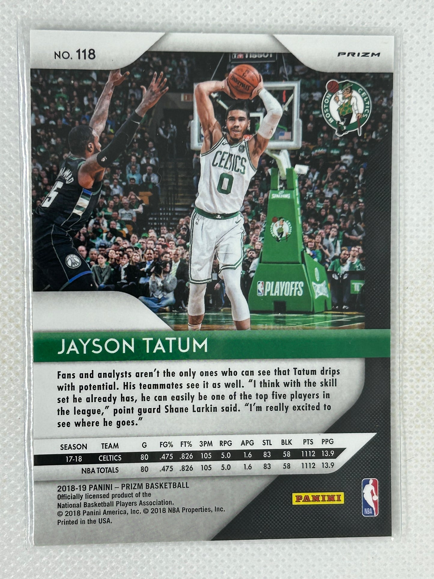 2018-19 Panini Prizm Silver #118 Jayson Tatum Boston Celtics Second Year