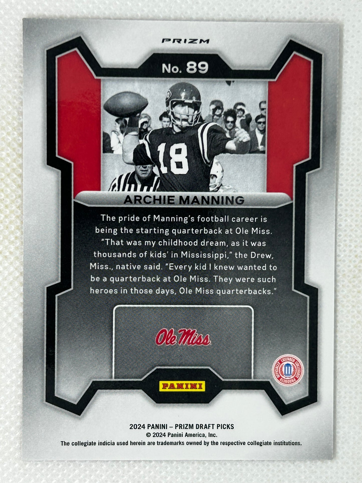 2024 Panini Prizm Draft Picks Archie Manning Red Wave #89 Ole Miss Rebels