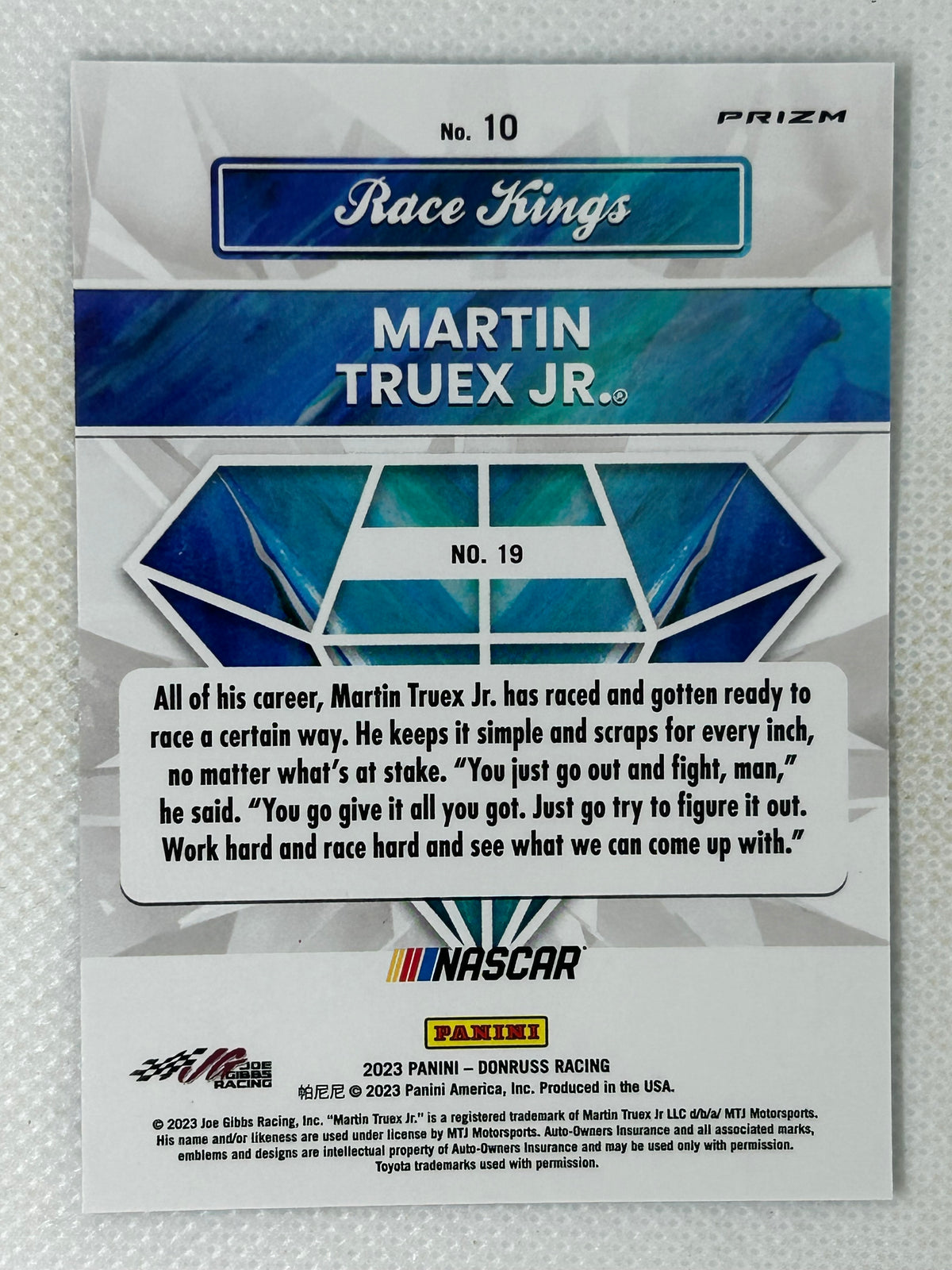 2023 Panini Donruss Optic Carolina Blue Wave Race Kings # 10 Martin Truex Jr.