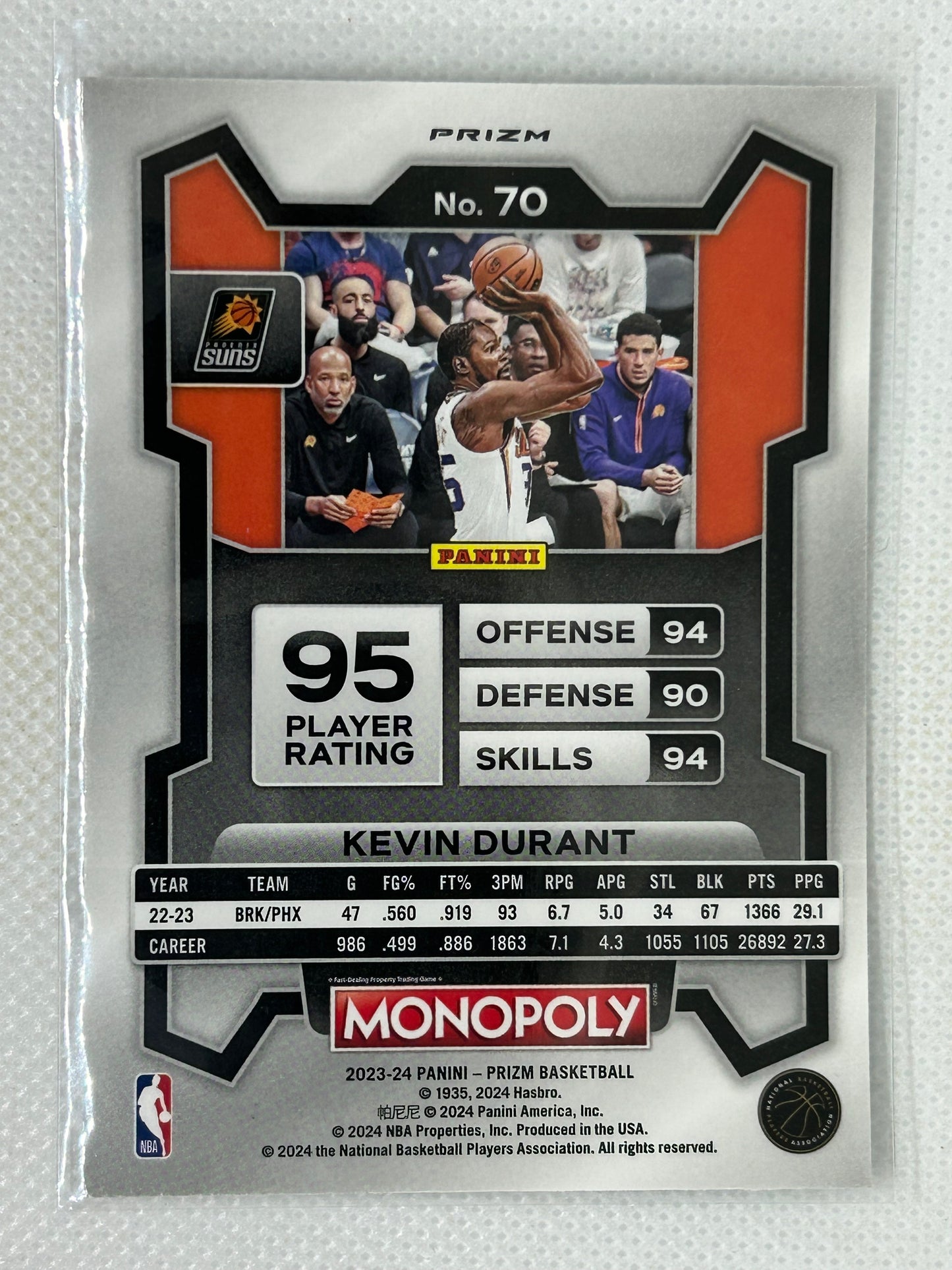 2023-24 Panini Prizm Monopoly Kevin Durant Red Pattern Icons Prizm #70 Phoenix Suns SSP