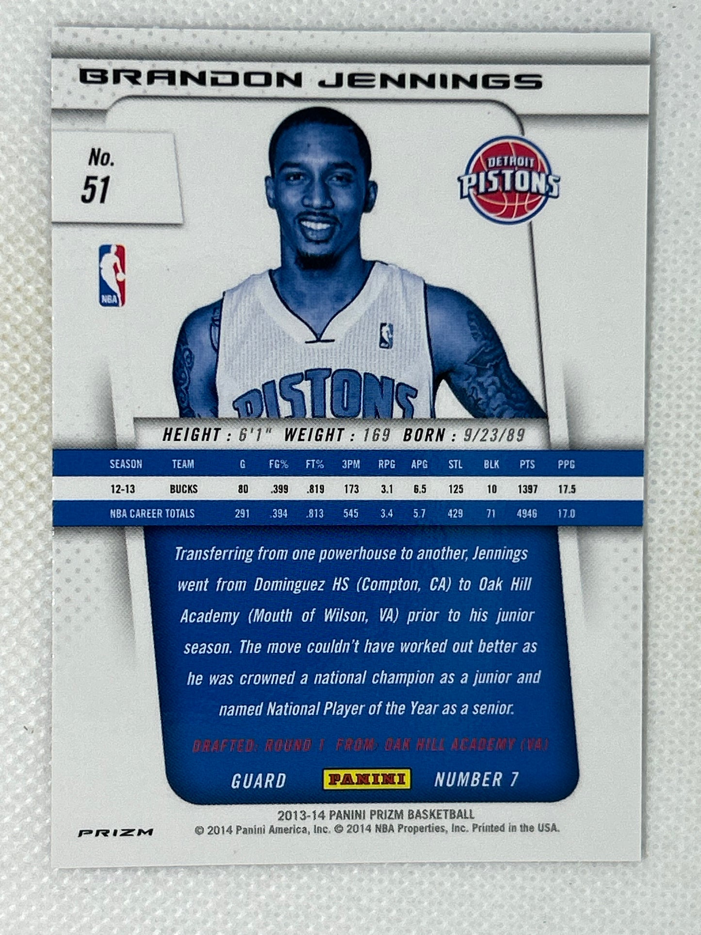 2013-14 Panini Prizm Red White & Blue Mosaic Prizm Brandon Jennings #177 Detroit Pistons