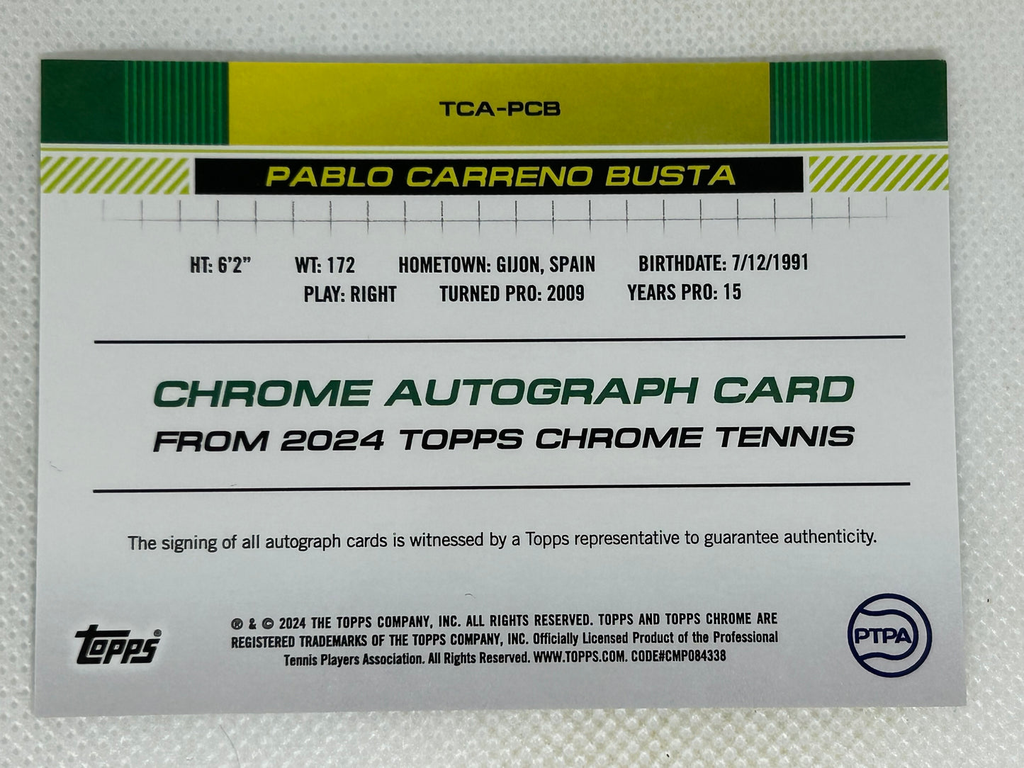 2024 Topps Chrome Tennis Autographs Pablo Carreno Busta #TCA-PCB