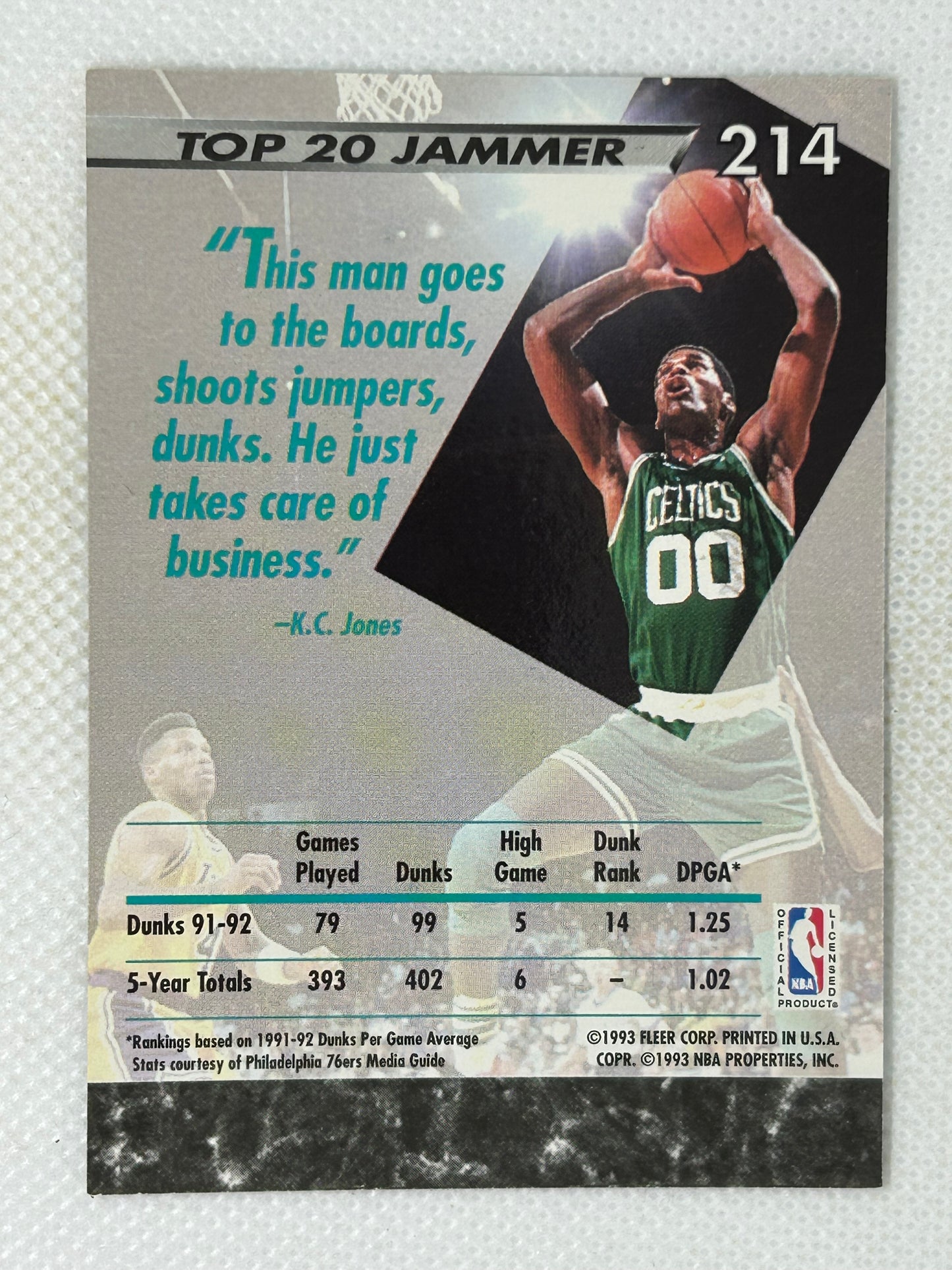 1992-93 Fleer Ultra Dunk Rank '14 Robert Parish #214 Boston Celtics Signed Card
