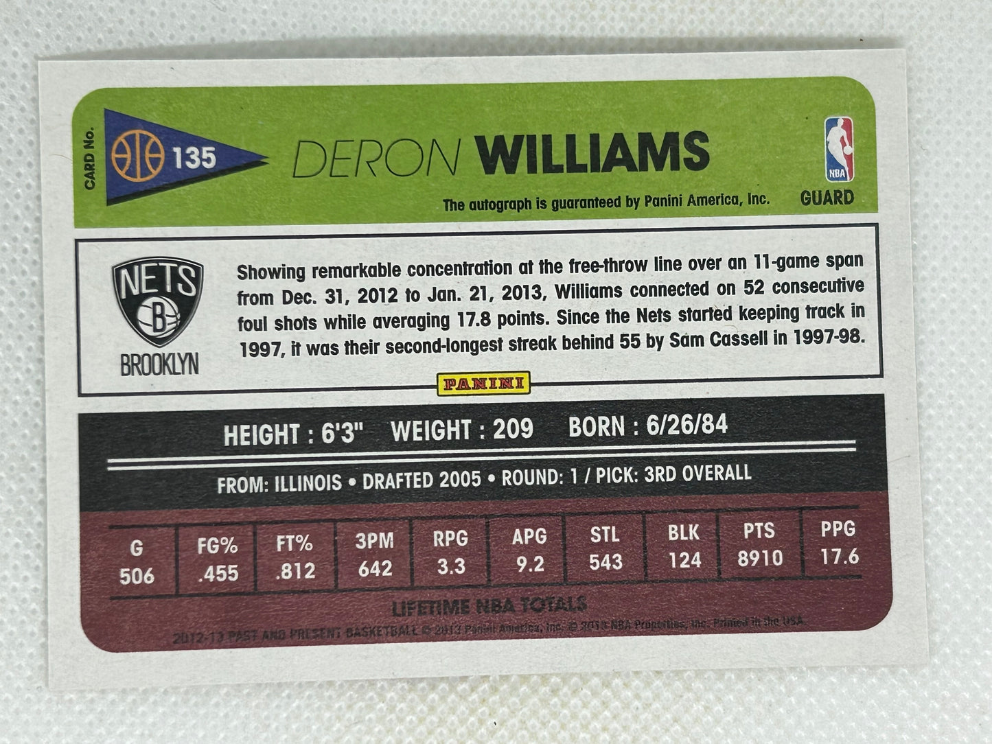 2012-13 Panini Past & Present Signatures Deron Williams #135 Autograph Brooklyn Nets