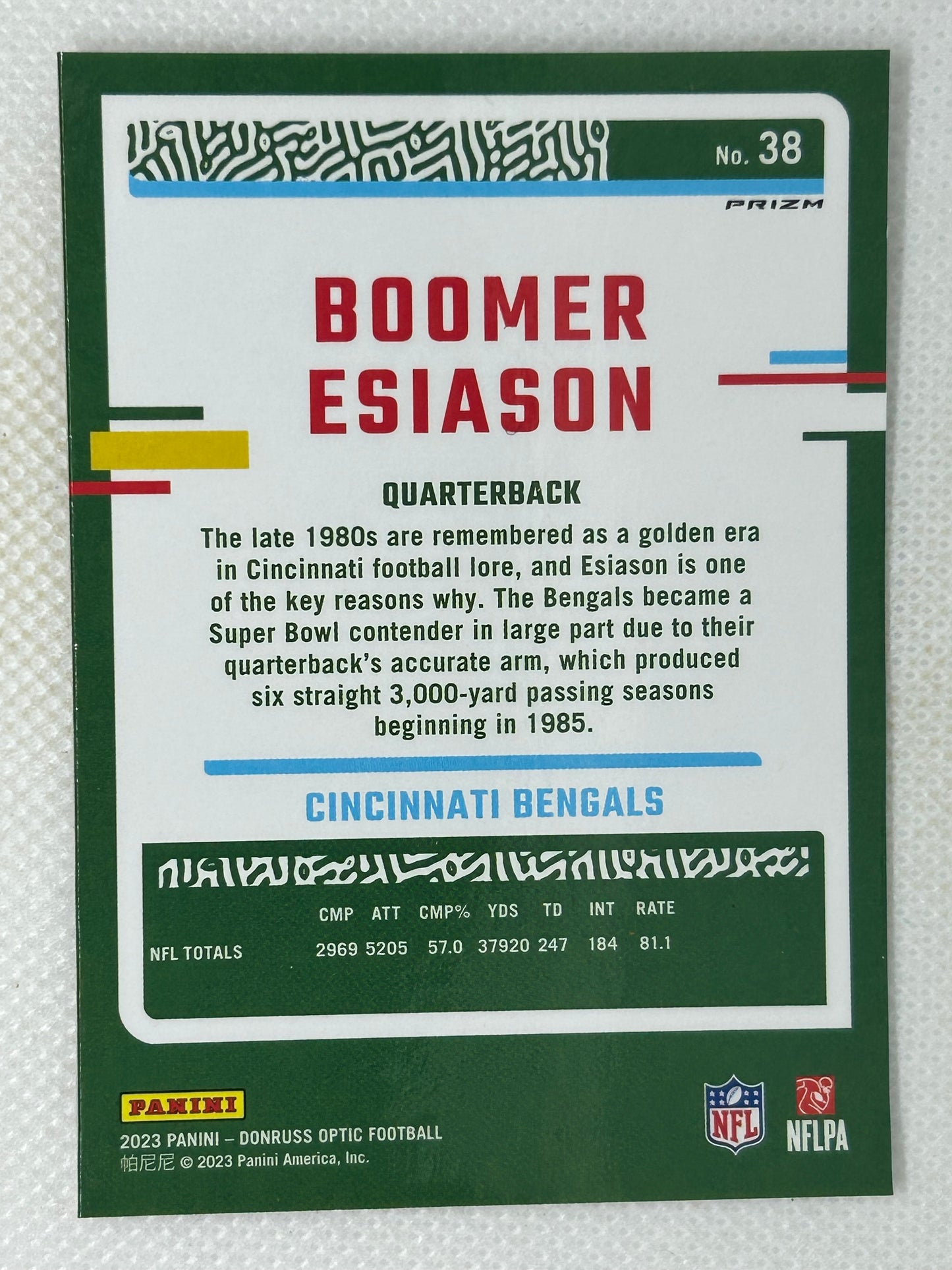 2023 Panini Donruss Optic Silver Holo #38 Boomer Esiason Cincinnati Bengals