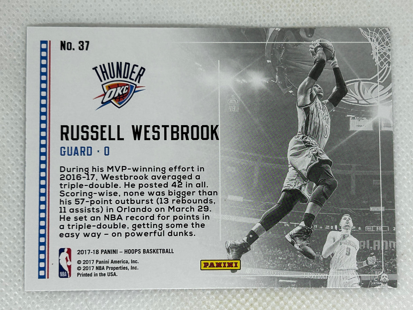 2017-18 Hoops Lights Camera Action #37 Russell Westbrook Oklahoma City Thunder