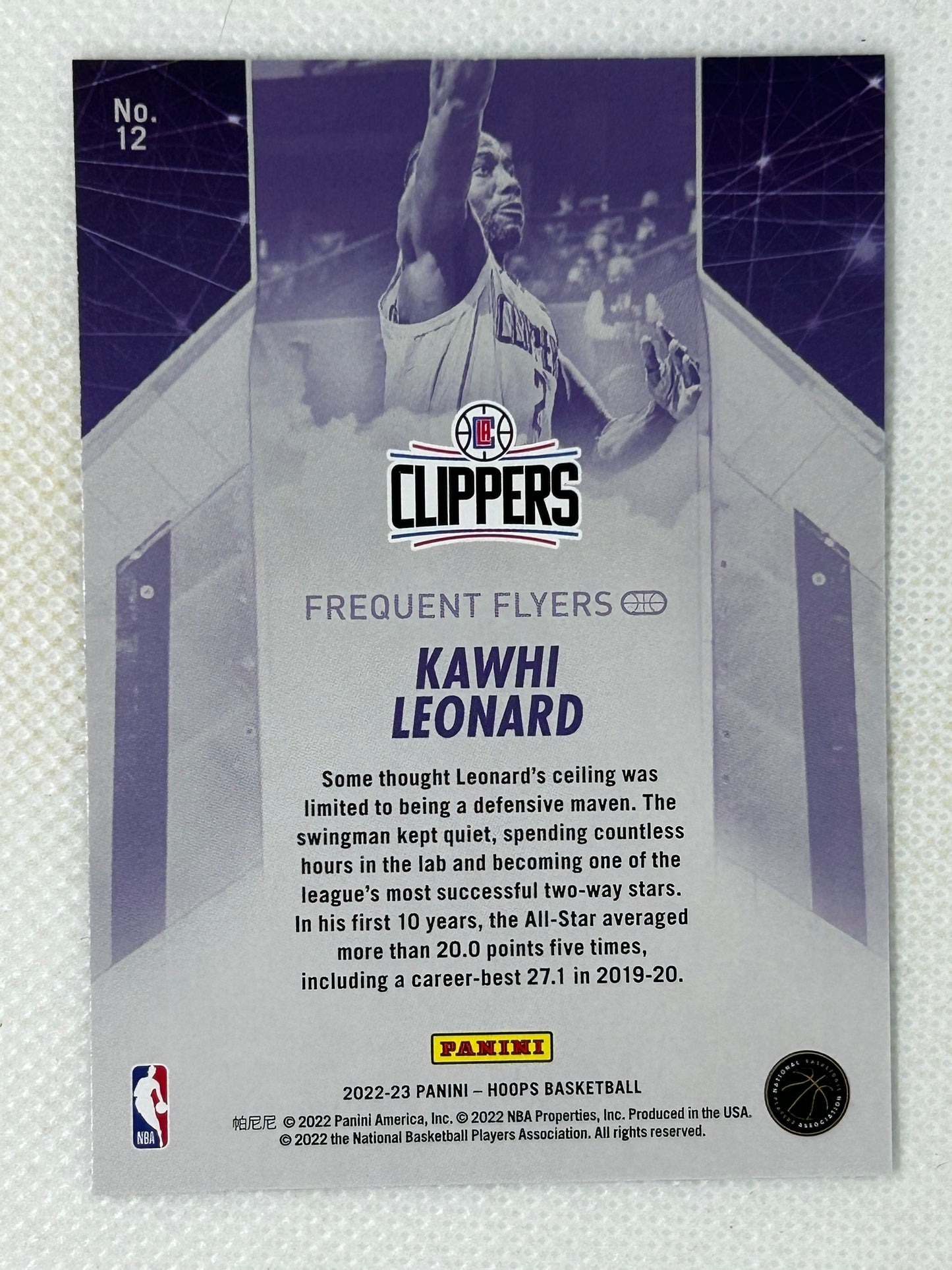 2022-23 Panini NBA Hoops Kawhi Leonard Frequent Flyers #12 Los Angeles Clippers
