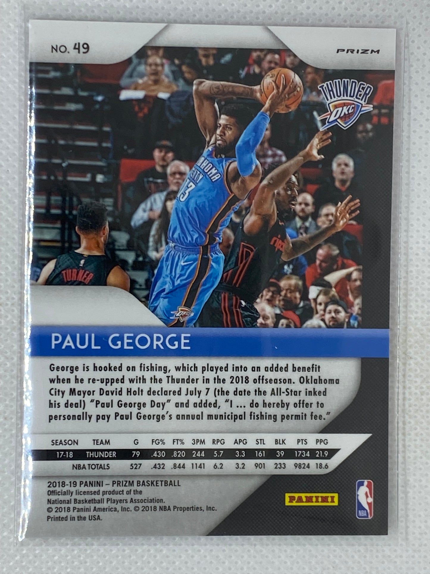 2018-19 Panini Prizm Pink Ice Paul George #49 Oklahoma City Thunder