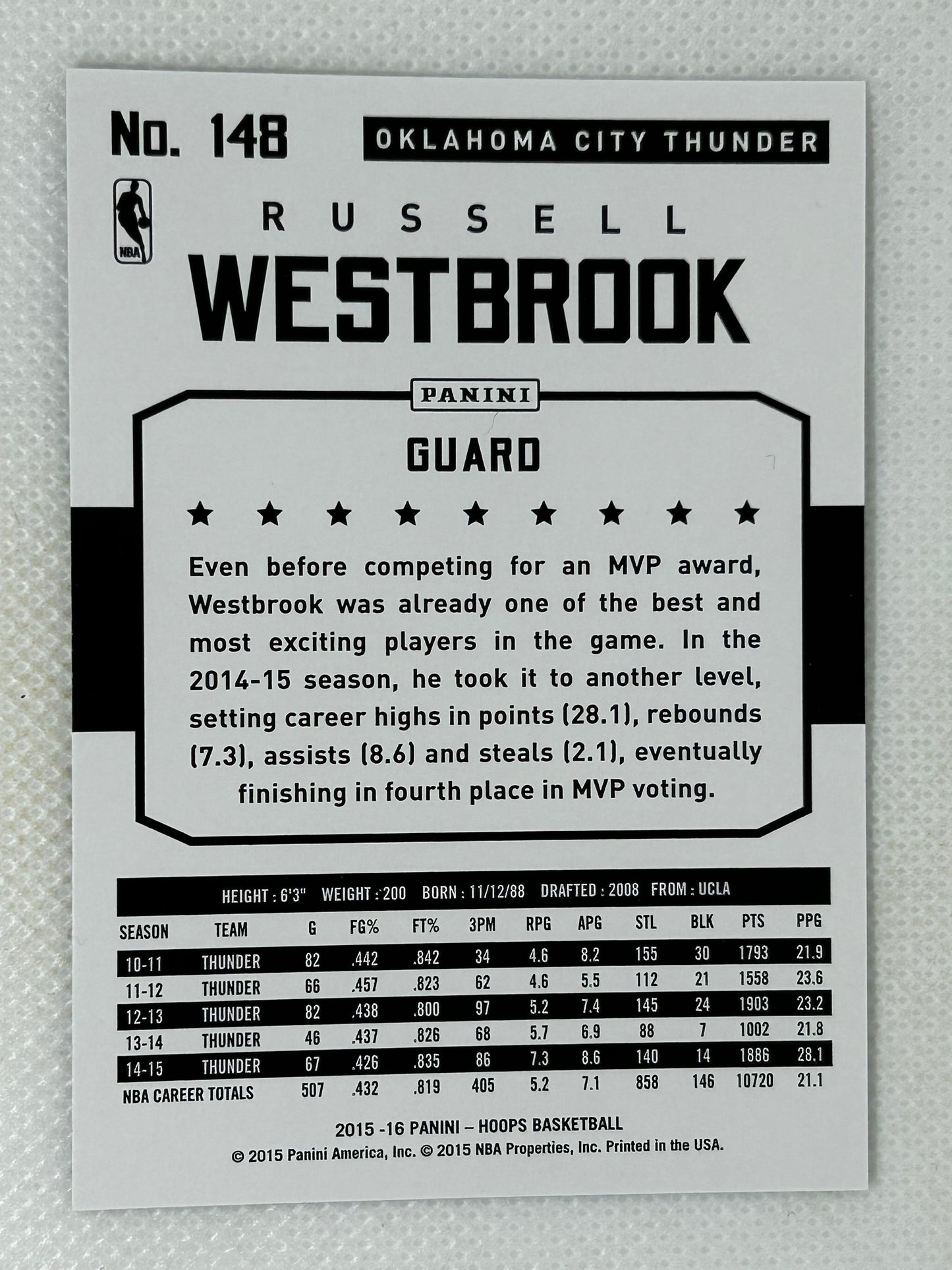 2015-16 Panini NBA Hoops Green Russell Westbrook #148 Oklahoma City Thunder