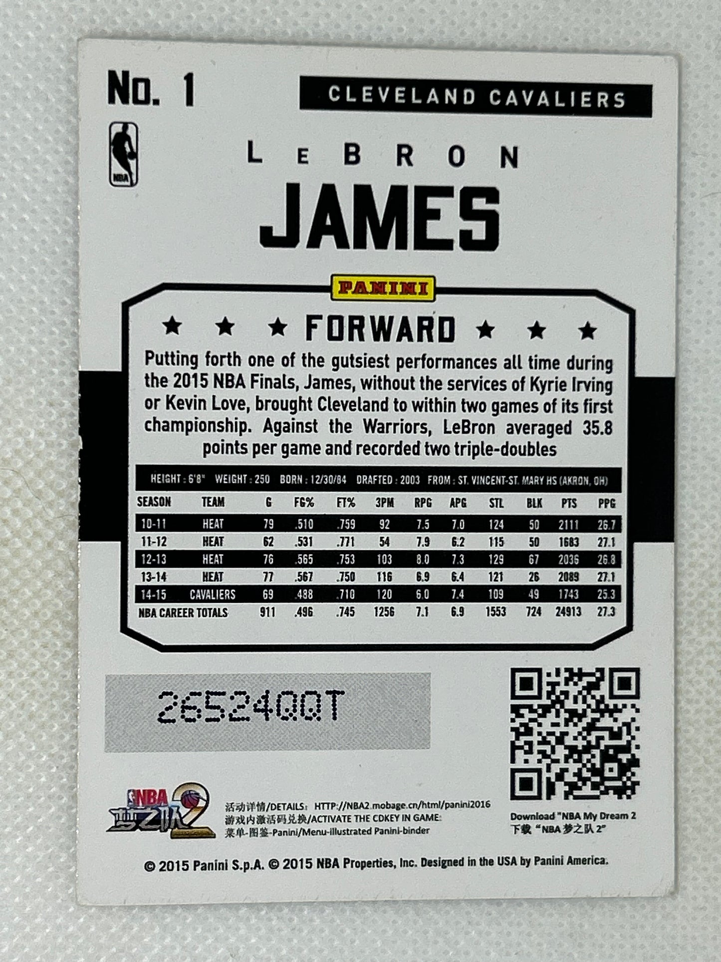 2015-16 Panini NBA Hoops Lebron James #1 Chalk Toss Hyper Card Laser Cleveland Cavaliers