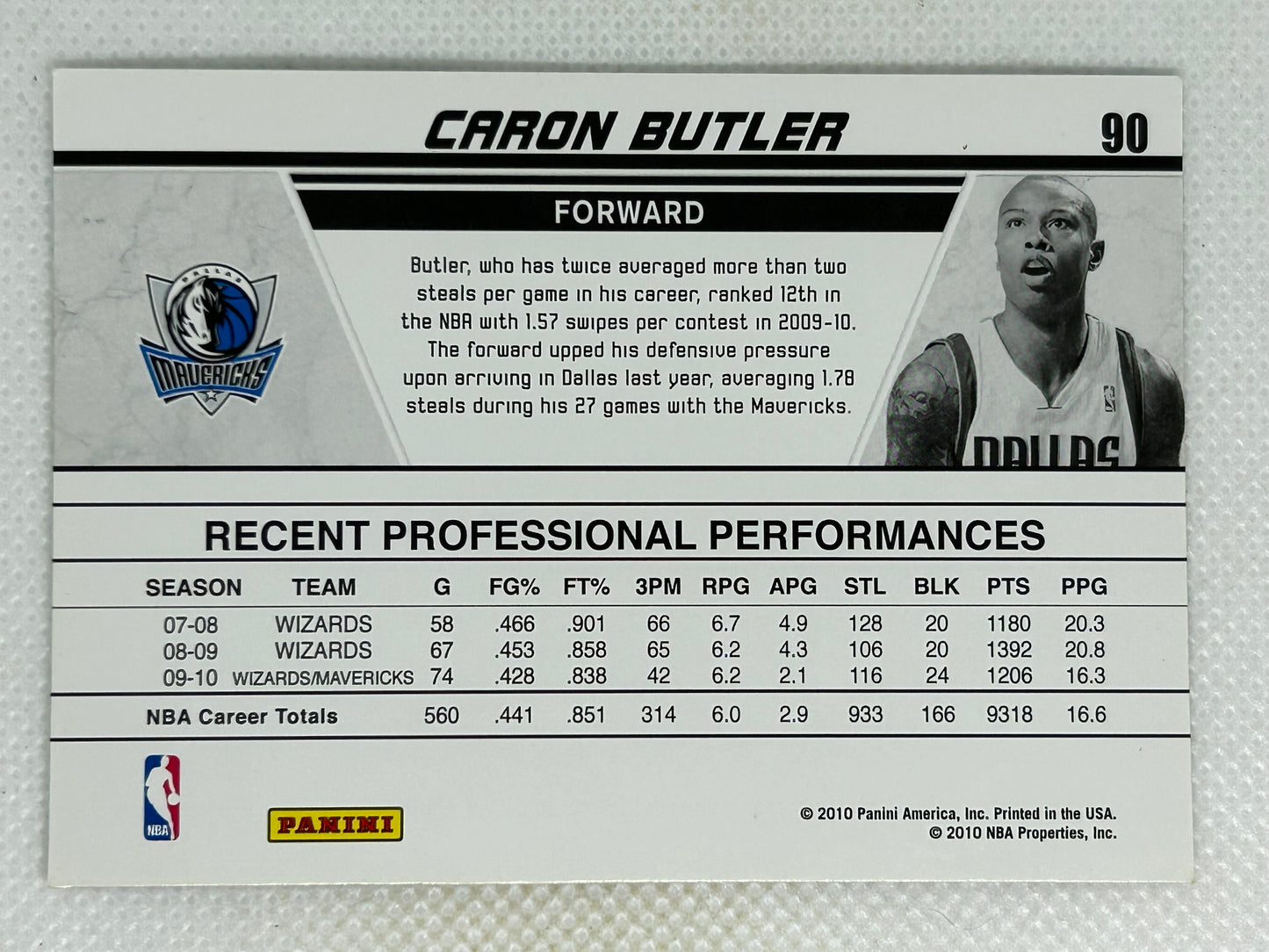 2010-11 Panini Donruss #90 Production Line Cracked Ice Caron Butler Dallas Mavericks