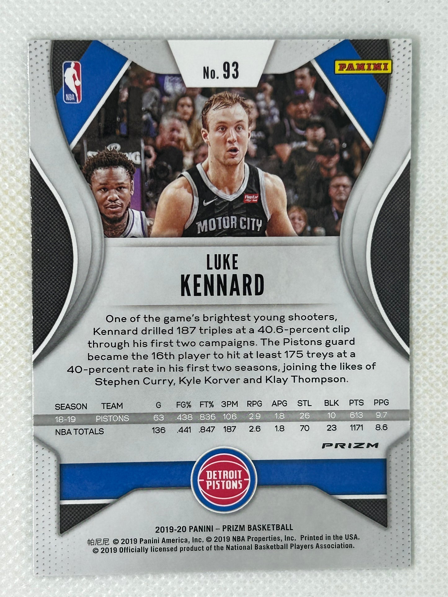 2019-20 Panini Prizm Green #93 Luke Kennard Detroit Pistons Signed Card