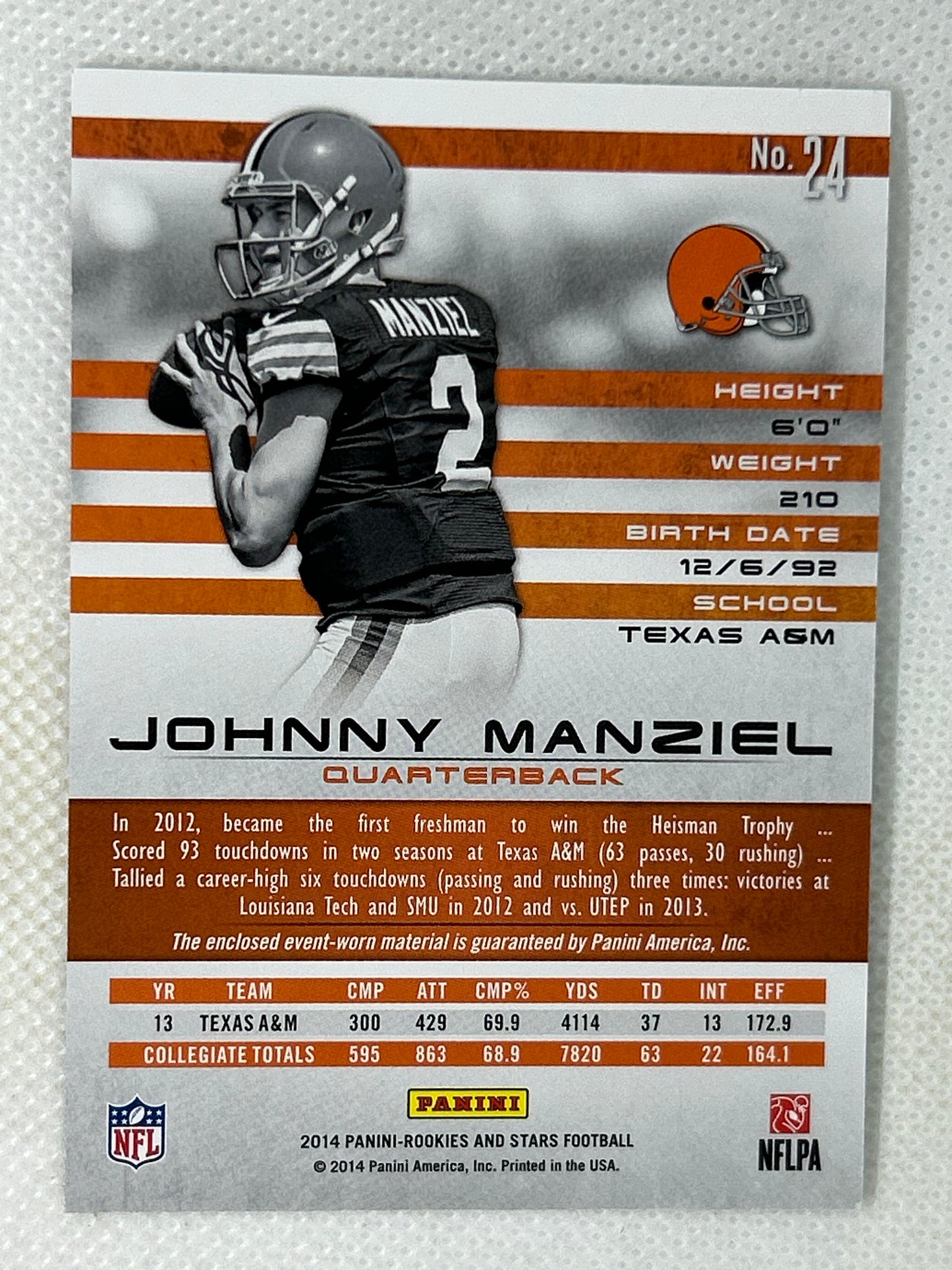 2014 Rookies and Stars Rookie Materials Longevity Ruby Relic #24 Johnny Manziel /299 Cleveland Browns