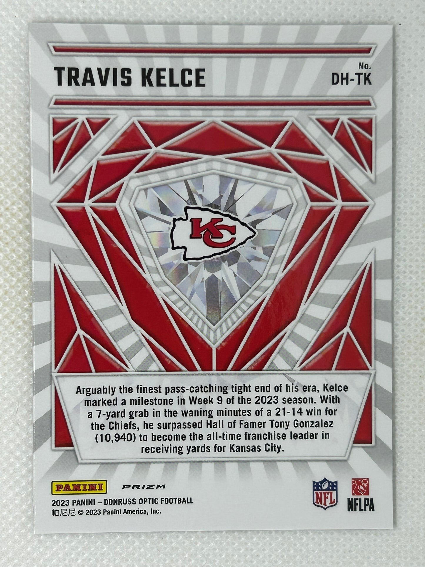 2023 Panini Donruss Optic Diamond Hands Travis Kelce #DH-TK Kansas City Chiefs