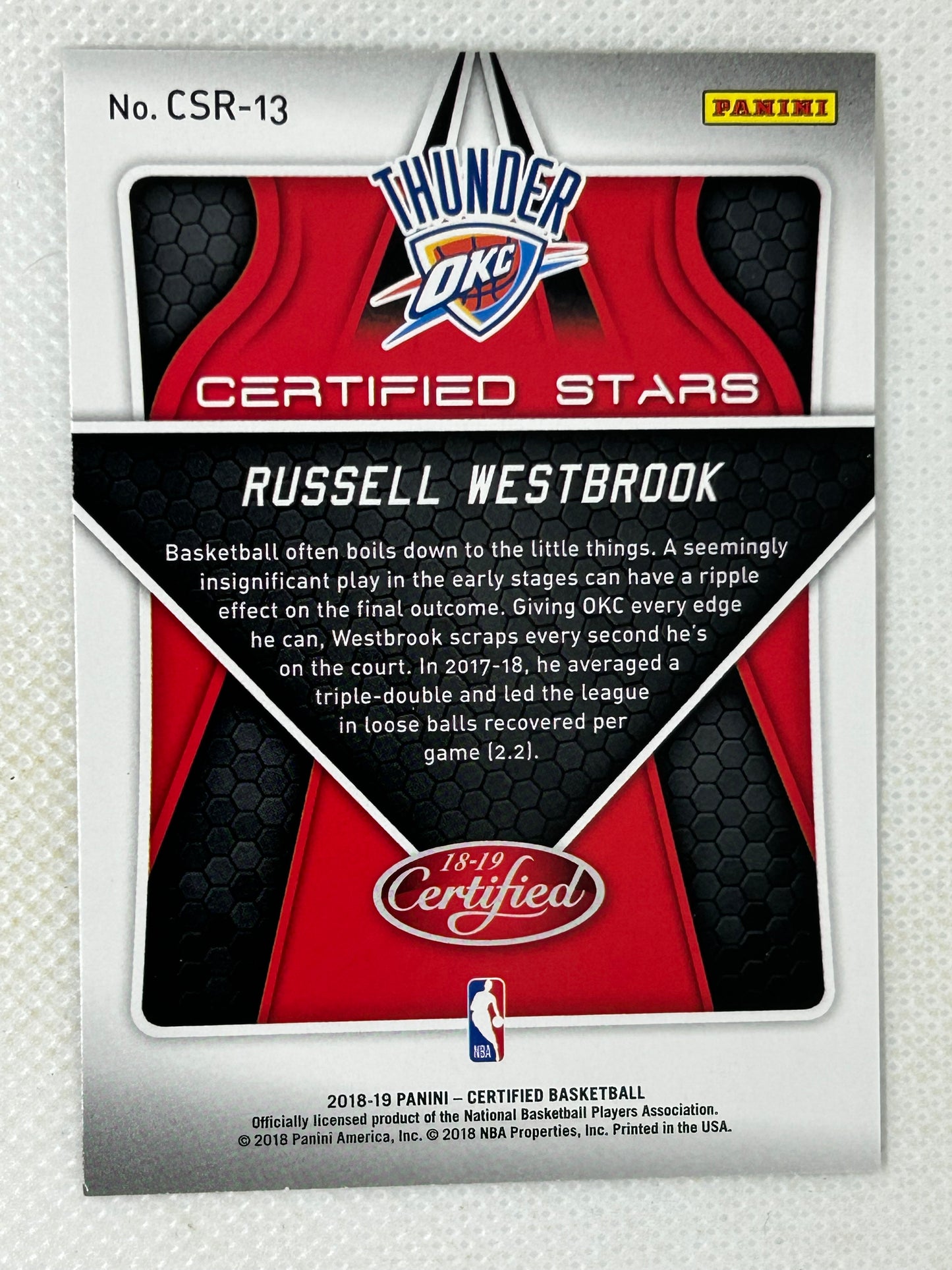 2018-19 Panini Certified Certified Stars #13 Russell Westbrook Oklahoma City Thunder