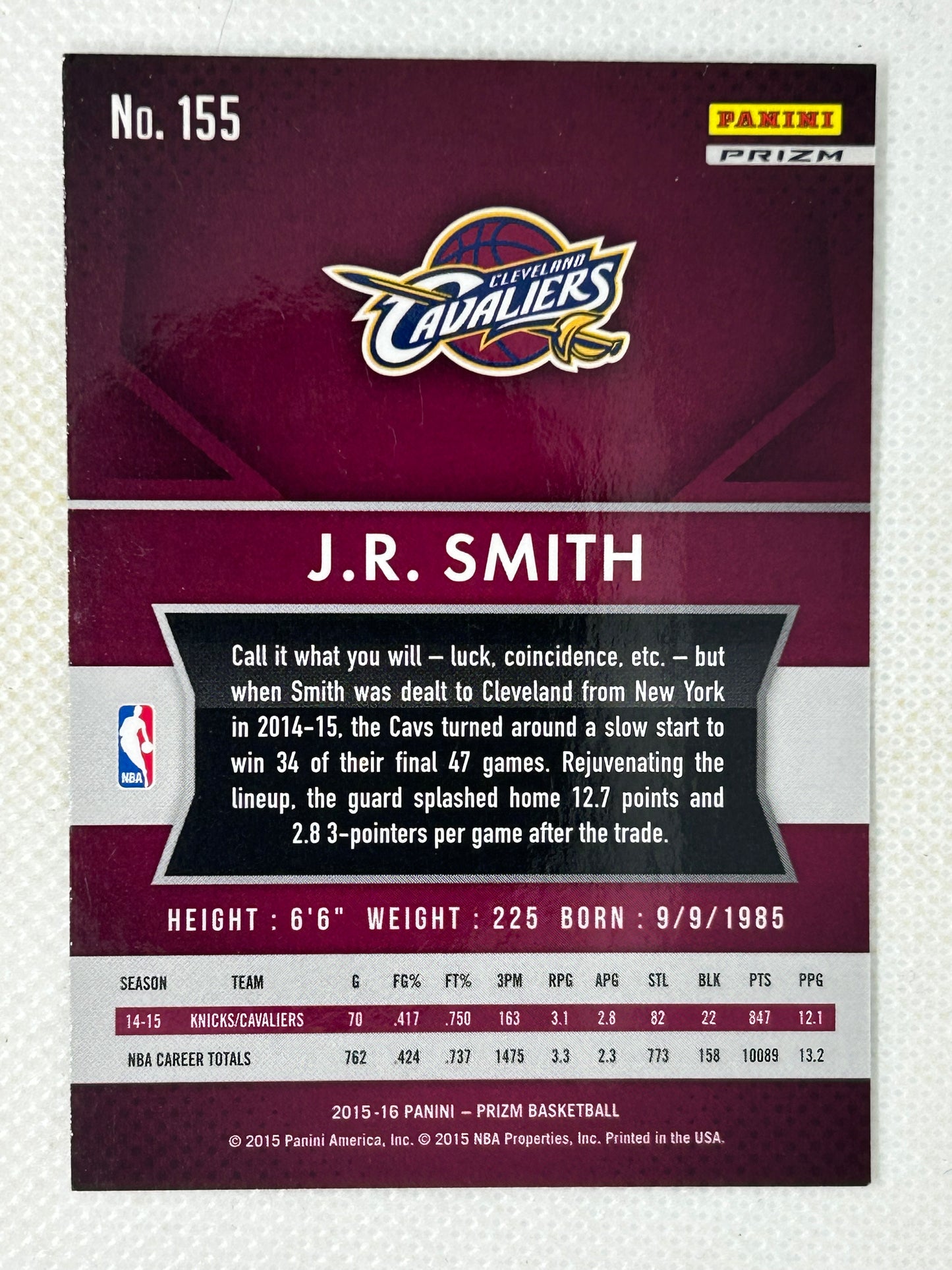 2015-16 Panini Prizm Silver Prizm #155 J.R. Smith Cleveland Cavaliers