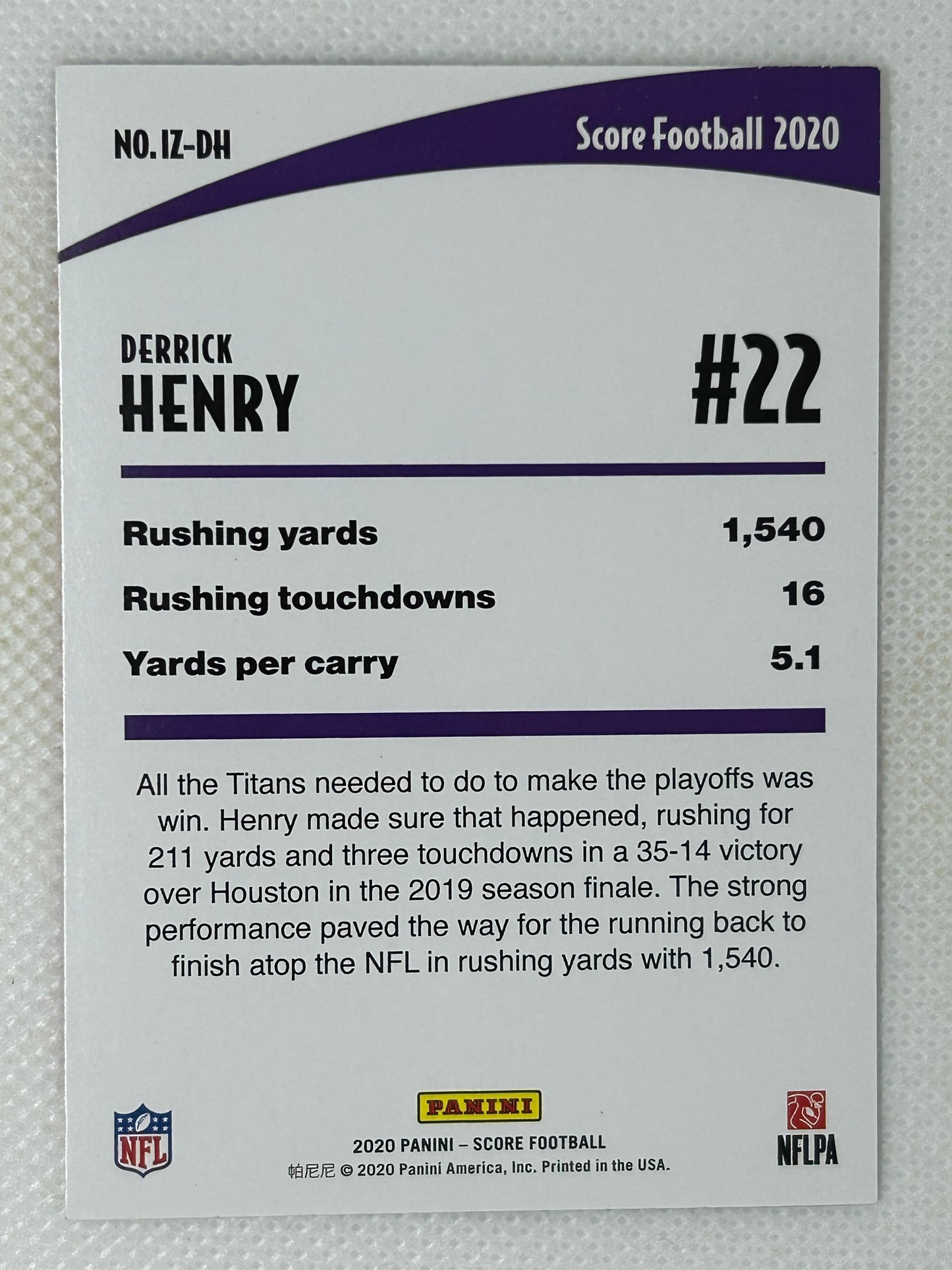 2020 Panini Score In the Zone #IZ-DH Derrick Henry Tennessee Titans 🏈