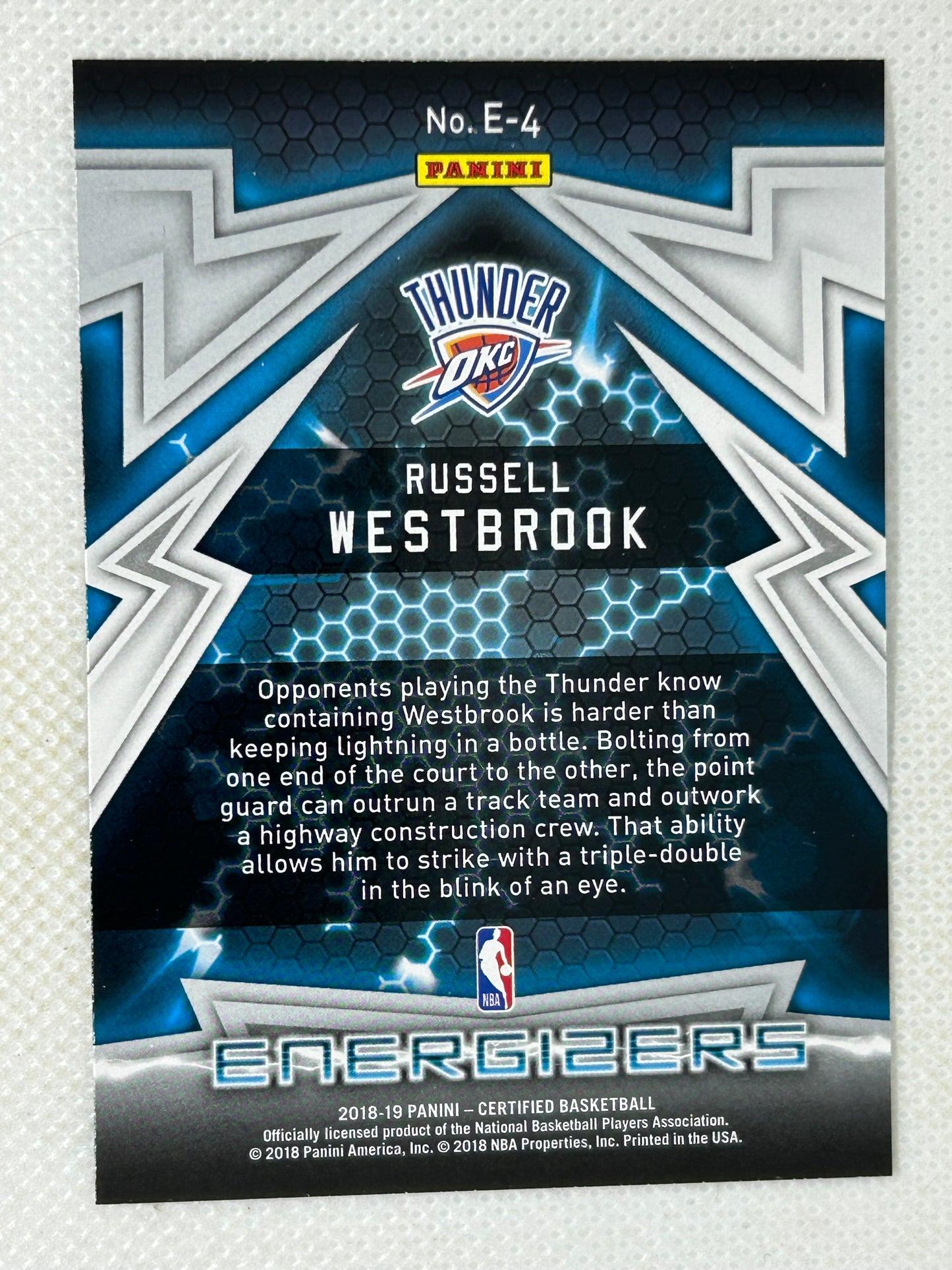 2018-19 Panini Certified Energizers #4 Russell Westbrook Oklahoma City Thunder