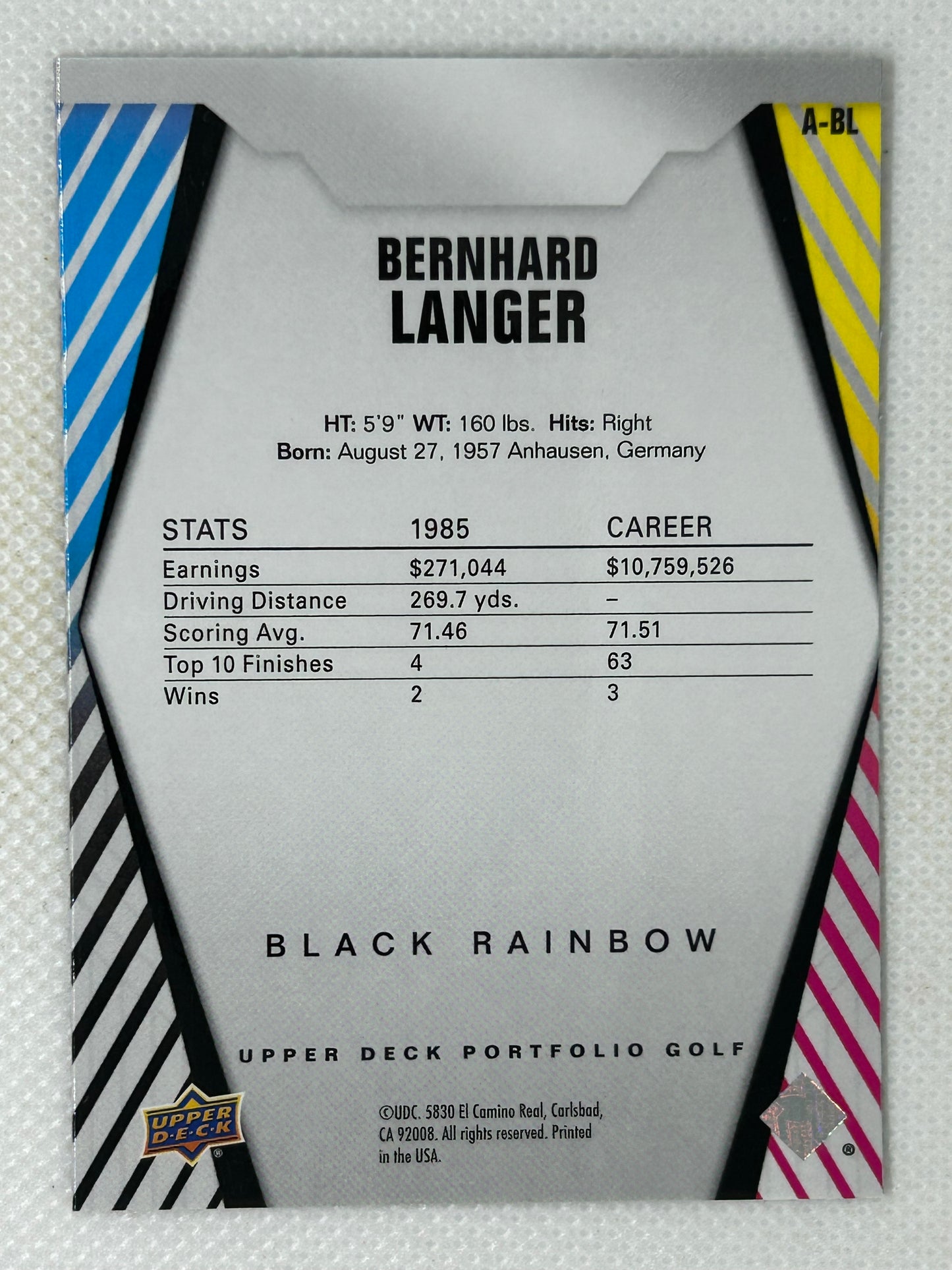 2024 Upper Deck Portfolio Allure Black Rainbow Parallel Bernhard Langer #AR-BL Signed Card