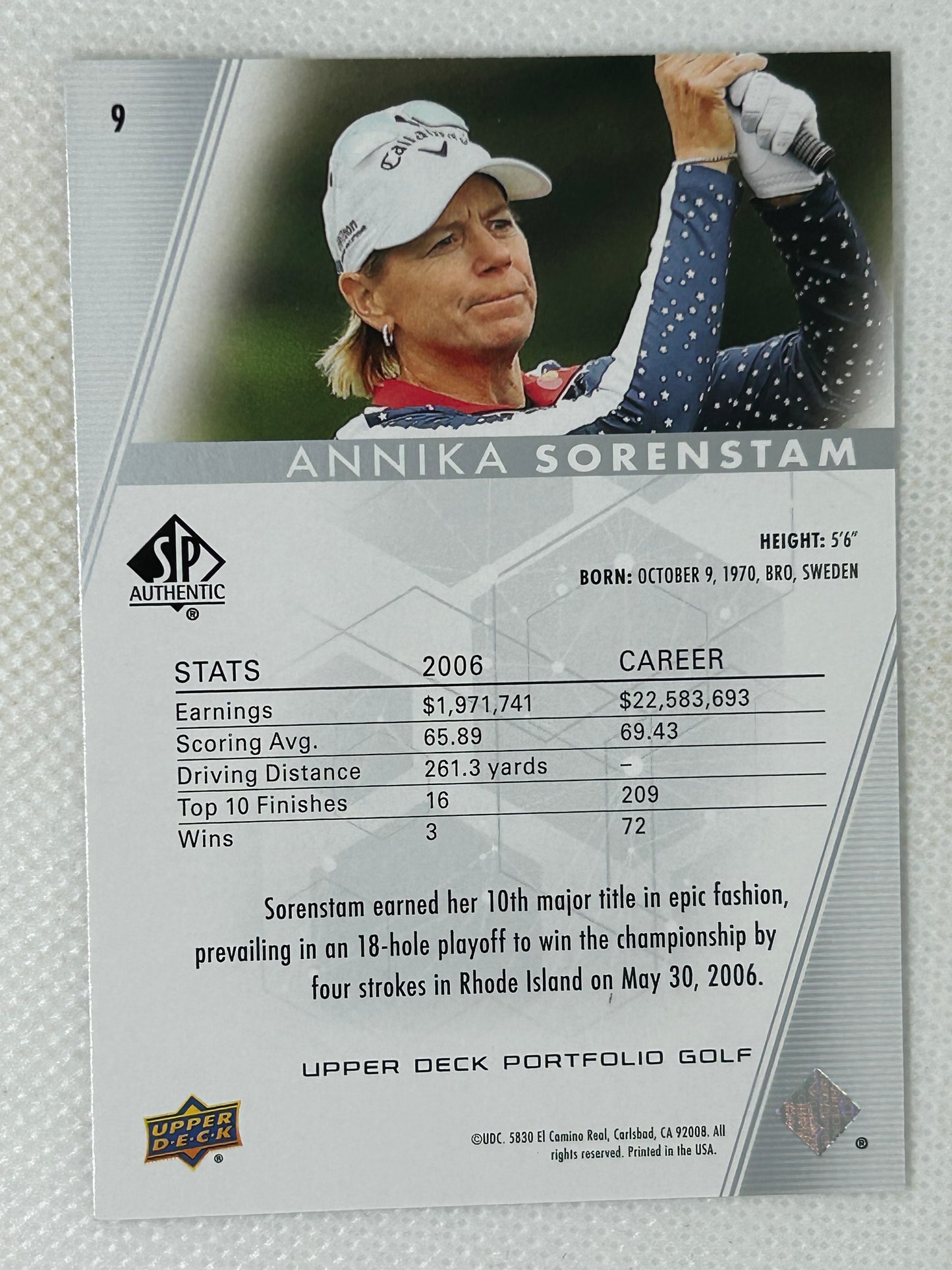 2024 Upper Deck Portfolio Annika Sorenstam SP Authentic #9 Signed Card