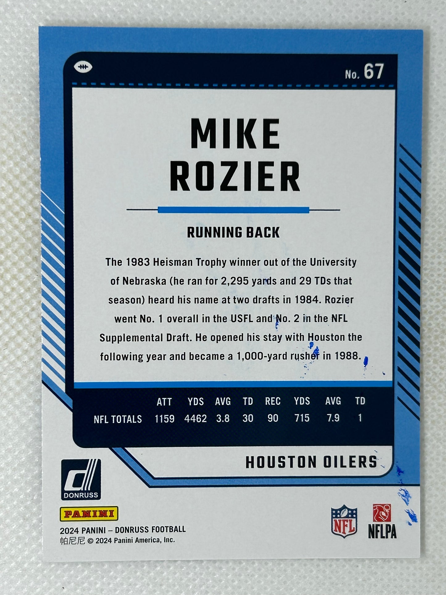 2024 Panini Donruss #67 Mike Rozier Houston Oilers Signed Card