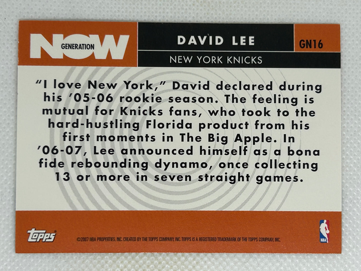 2007-08 Topps Generation Now David Lee New York Knicks #GN16