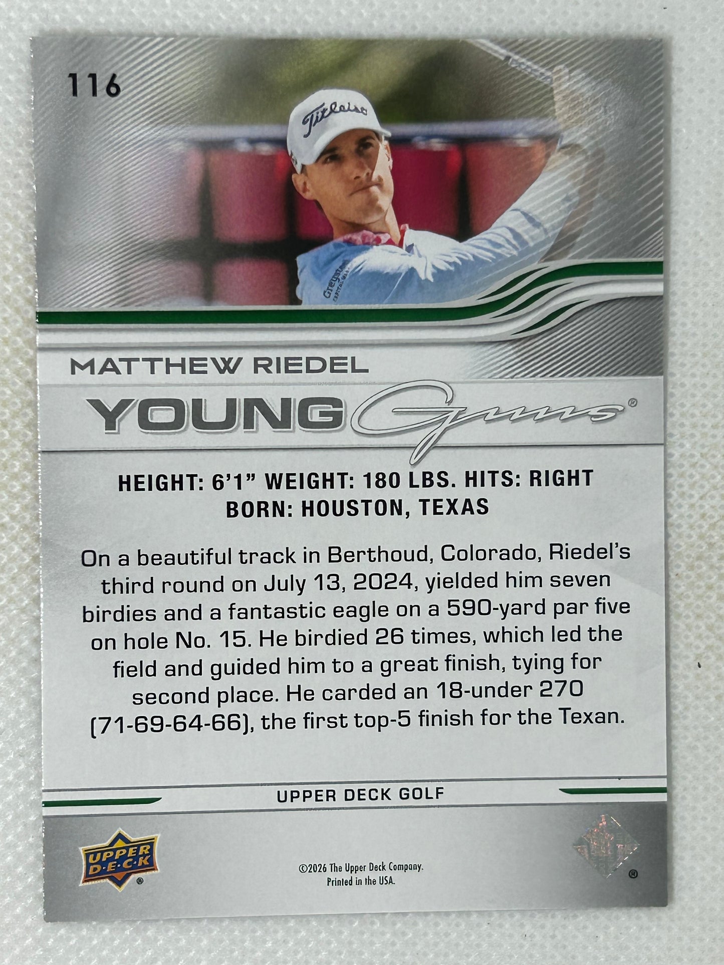 2026 Upper Deck Golf Young Guns Rookie #116 Matthew Riedel