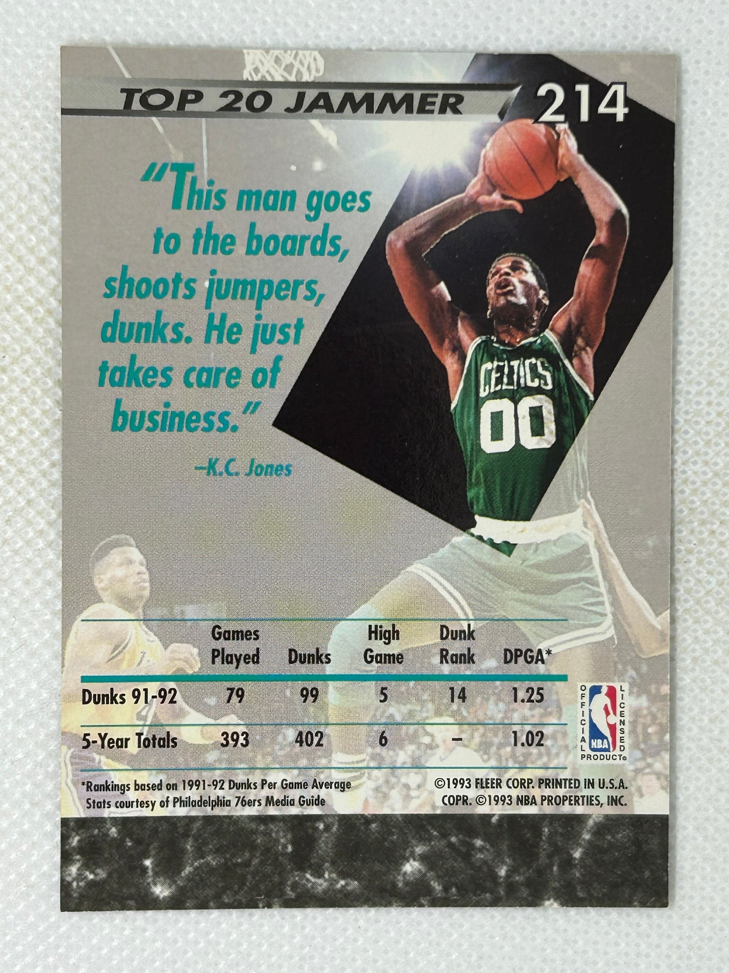 1992-93 Fleer Ultra Dunk Rank '14 Robert Parish #214 Boston Celtics Signed Card