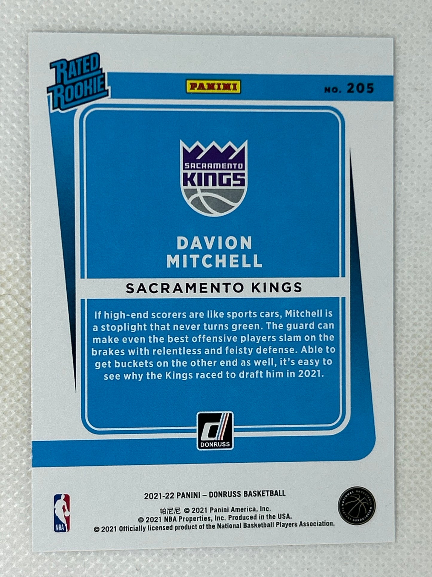 2021-22 Panini Optic Davion Mitchell Base Rated Rookie #155 Sacramento Kings