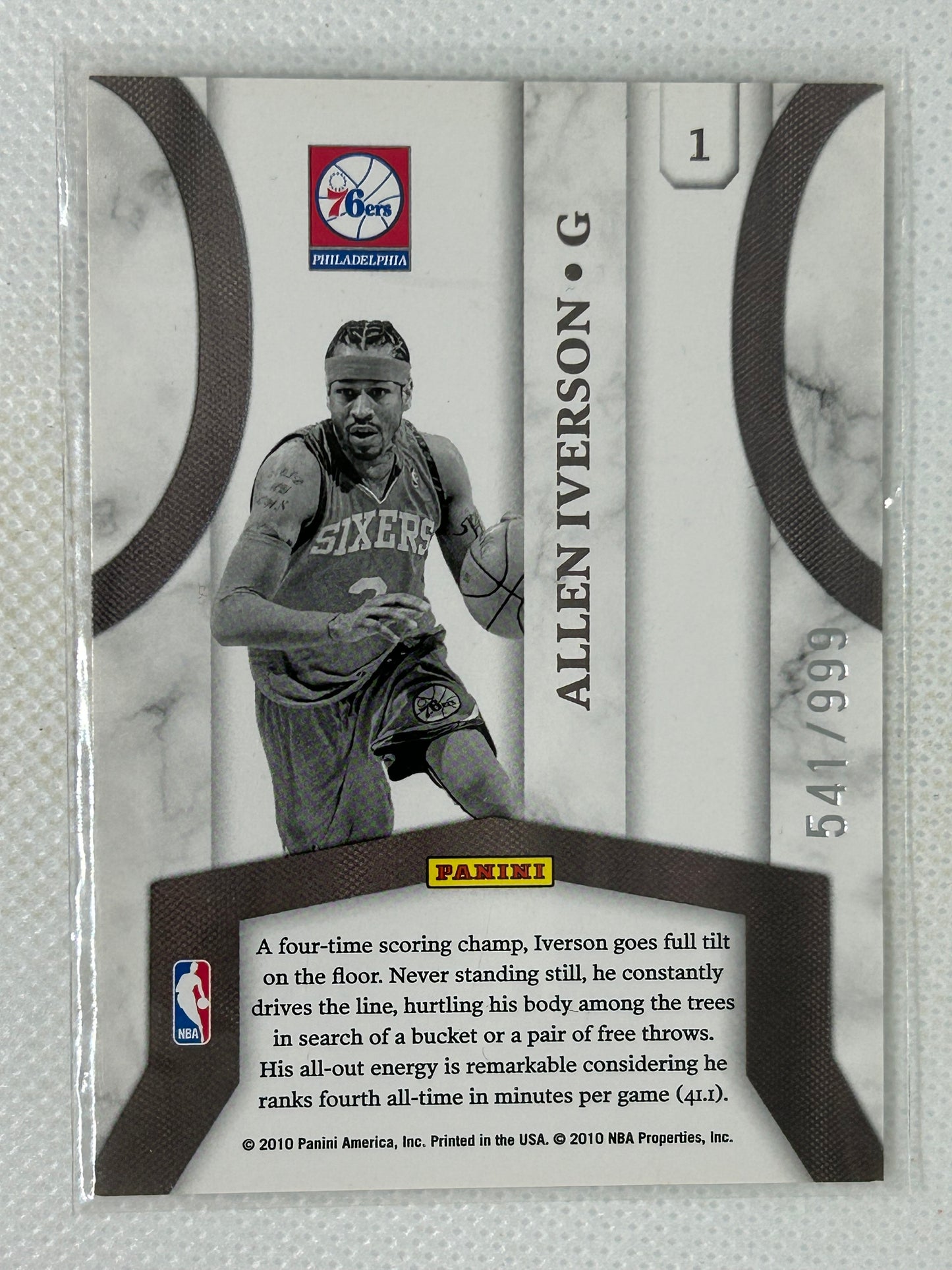 2010-11 Panini Donruss Jersey Kings Allen Iverson #1 /999 Philadelphia 76ers