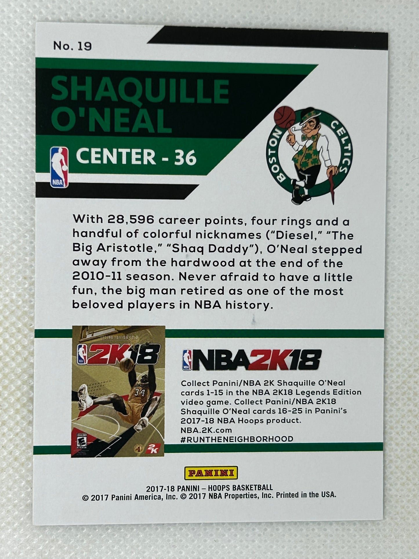 2017-18 Panini Hoops NBA 2K18 #19 Shaquille O'Neal Boston Celtics Signed Card