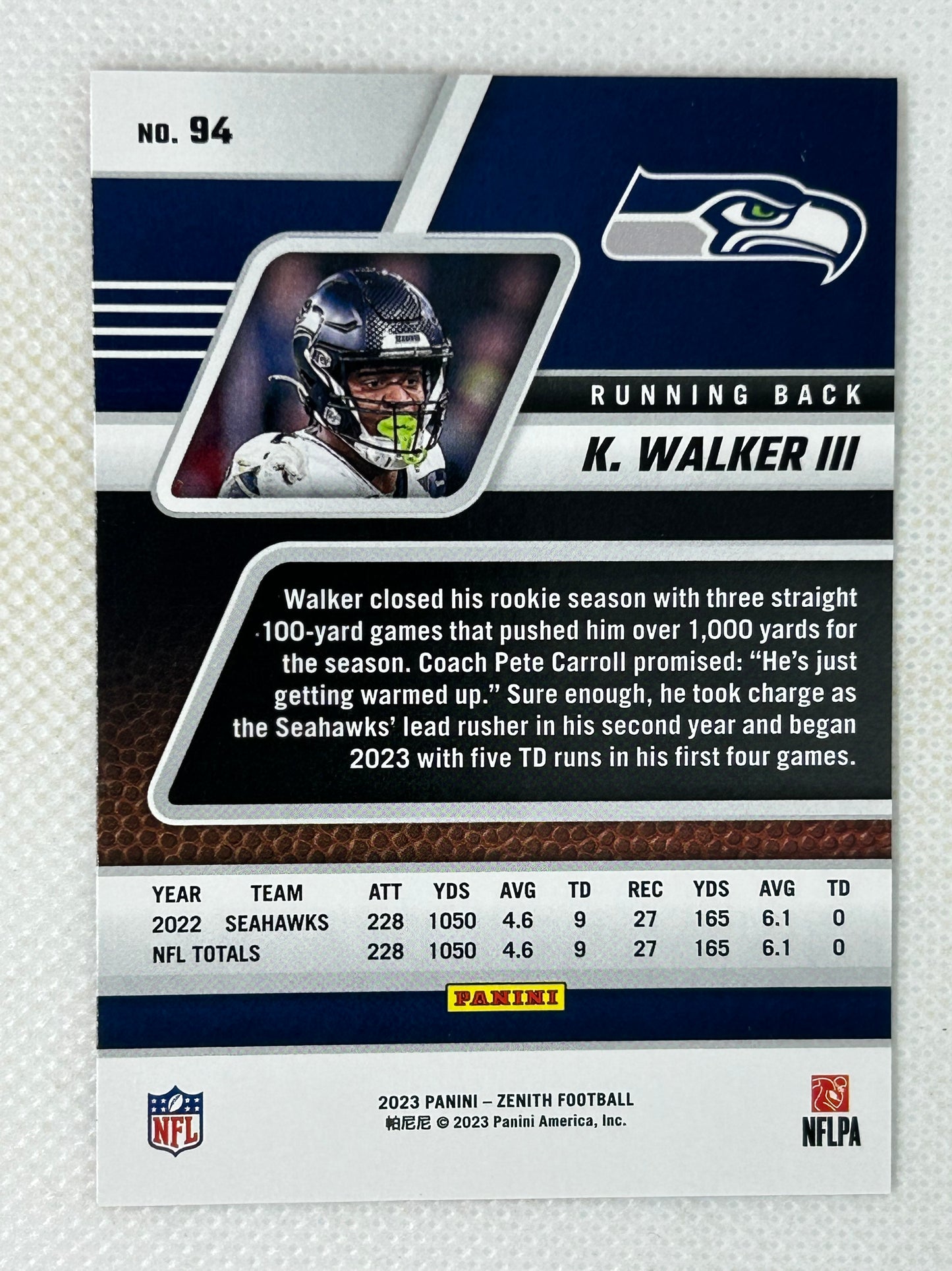 2023 Panini Zenith Kenneth Walker III #94 Seattle Seahawks