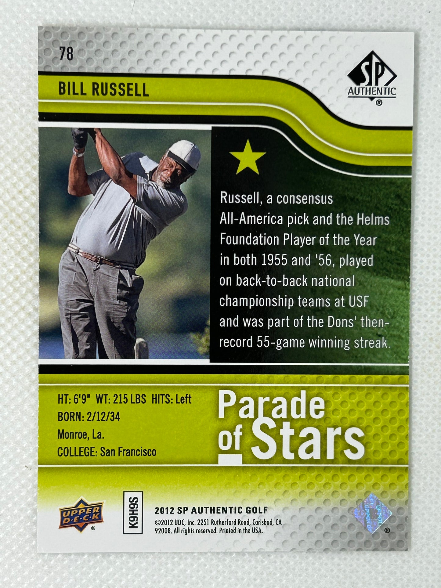 2012 SP Authentic Golf Parade Of Stars Bill Russell #78 Boston Celtics