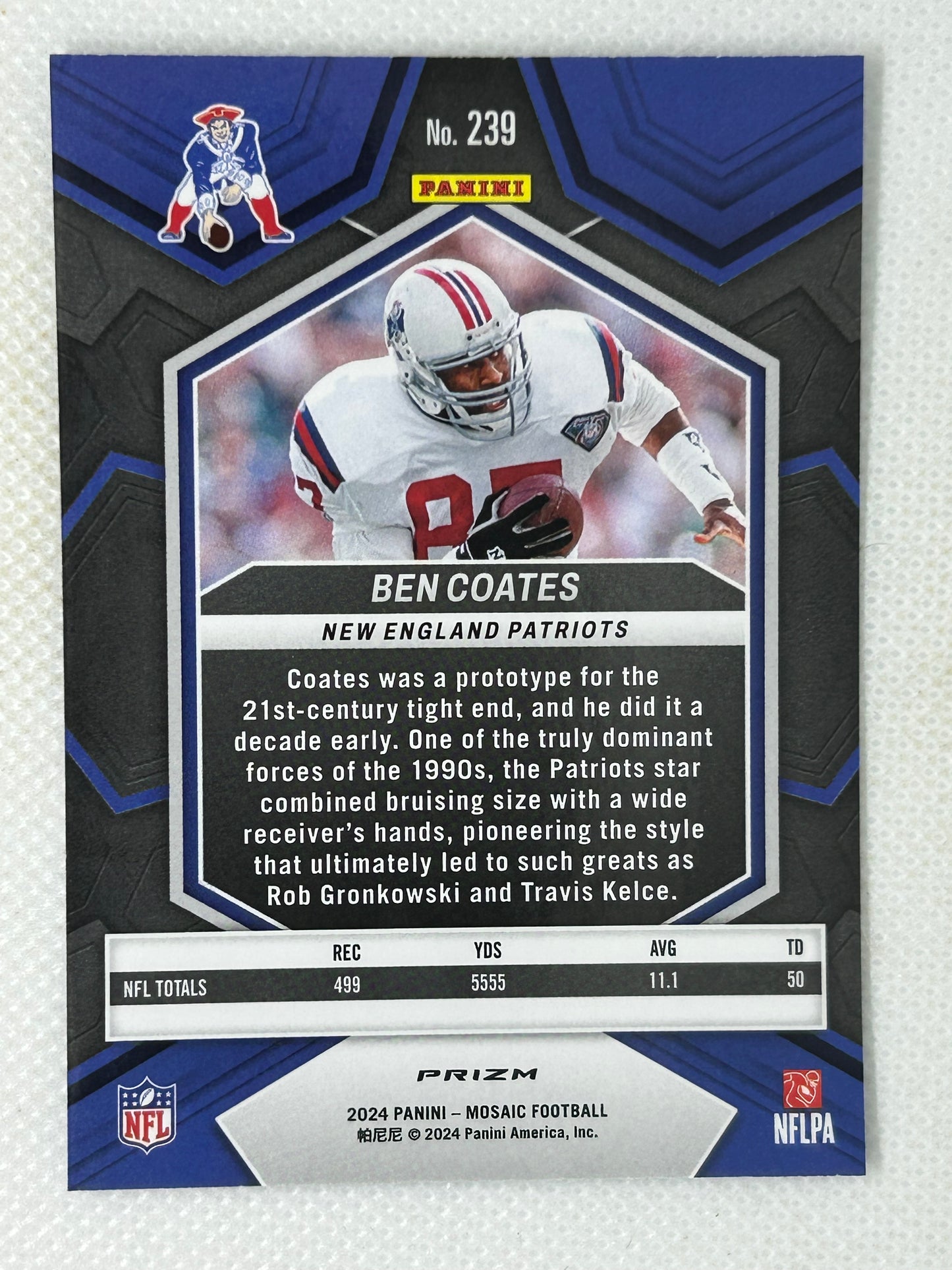 2024 Panini Mosaic Blue Reactive Prizm #239 Ben Coates New England Patriots