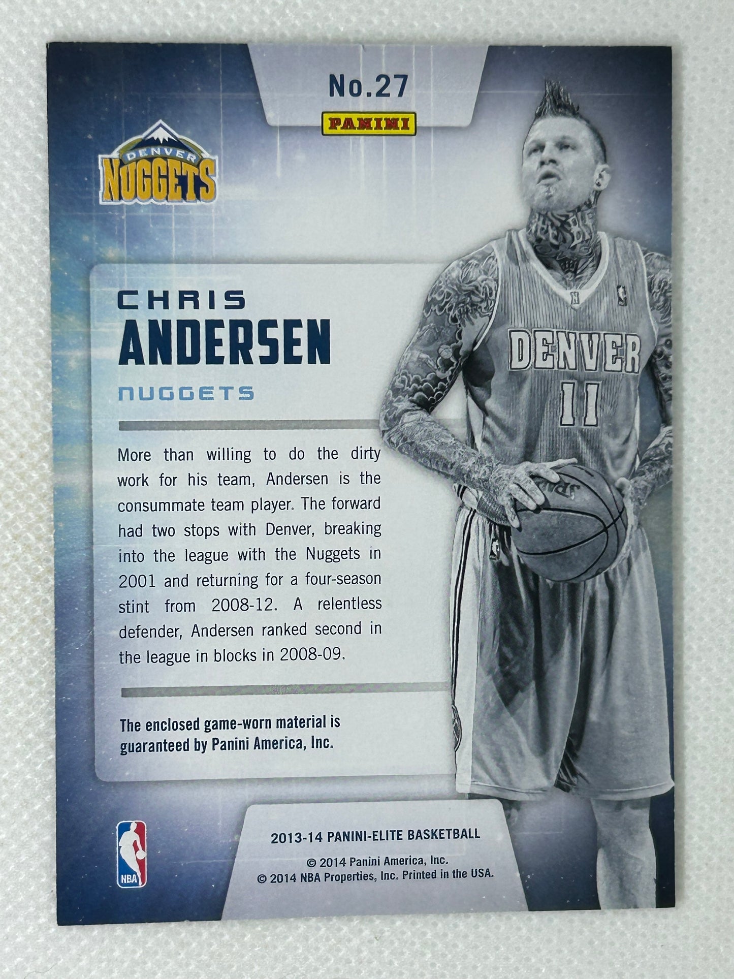 2013-14 Panini Elite Back to the Future Materials Chris Andersen #27 Denver Nuggets