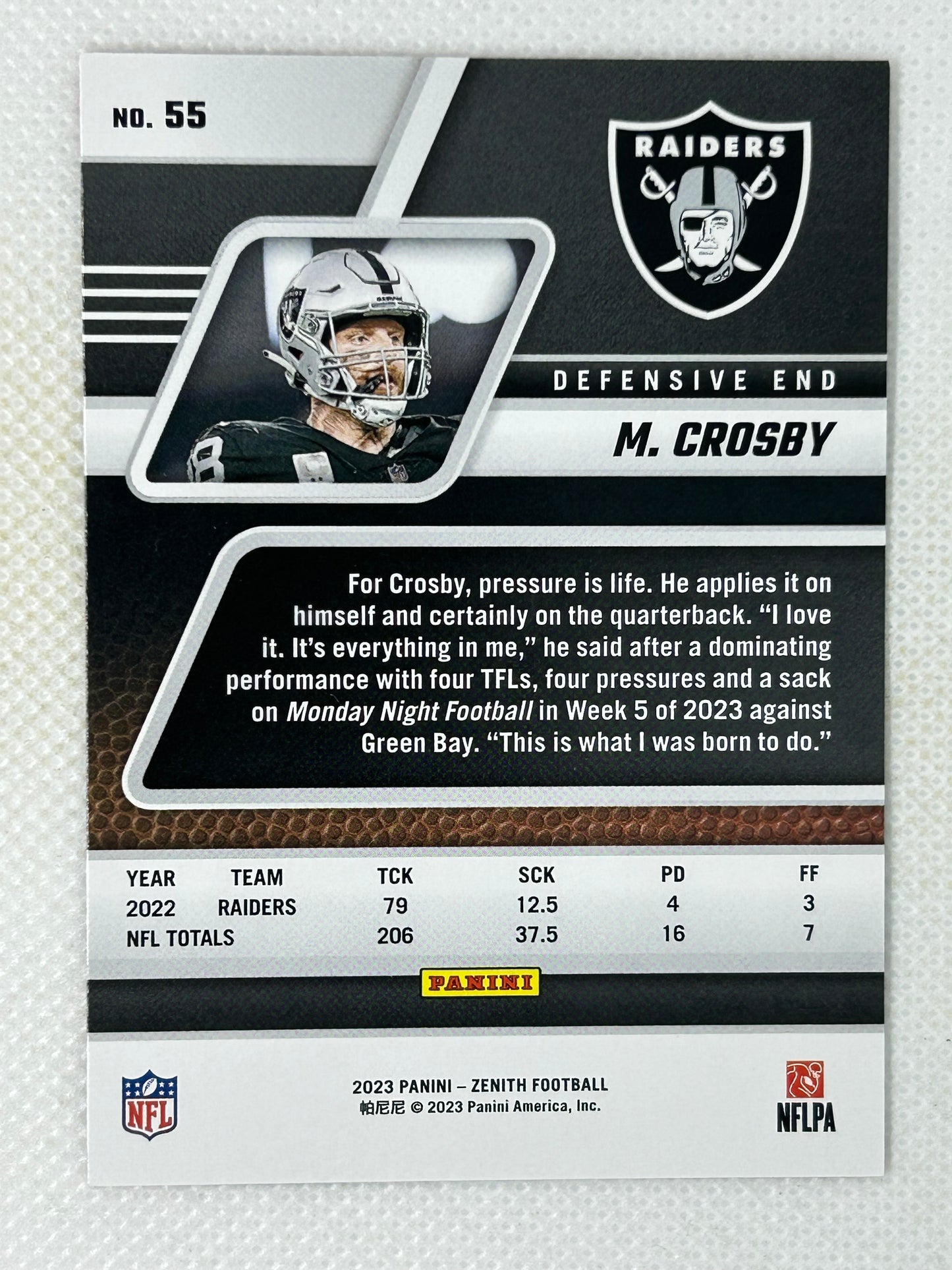 2023 Panini Zenith Maxx Crosby #55 Las Vegas Raiders