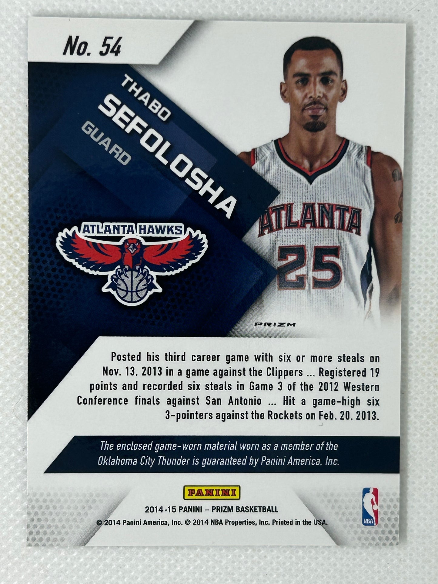 2014-15 Panini Prizm Blue Mojo Prizm Relic #54 Thabo Stefolosha Atlanta Hawks