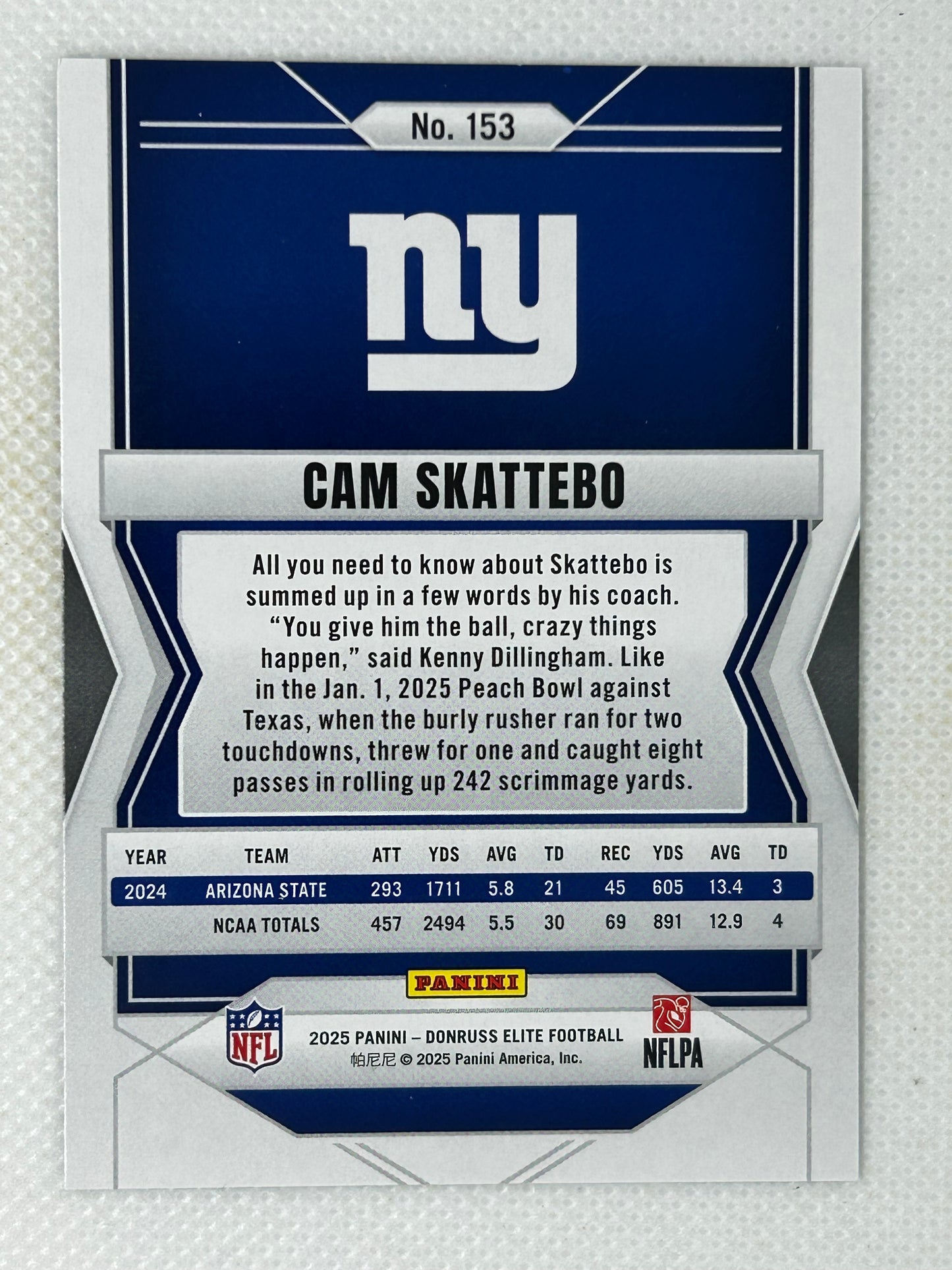 2025 Panini Donruss Elite Green Disco Rookie Cam Skattebo New York Giants #153