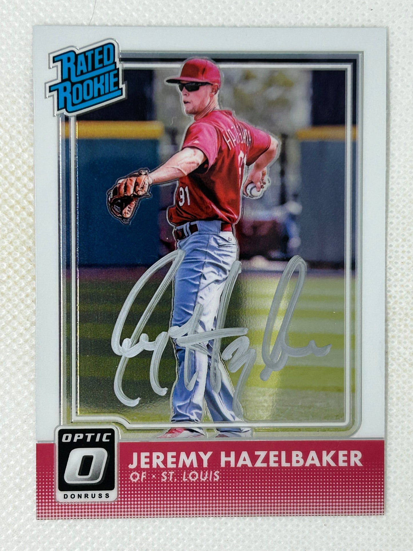 2016 Panini Donruss Optic Rated Rookie #61 Jeremy Hazelbaker St. Louis Cardinals Signed Card