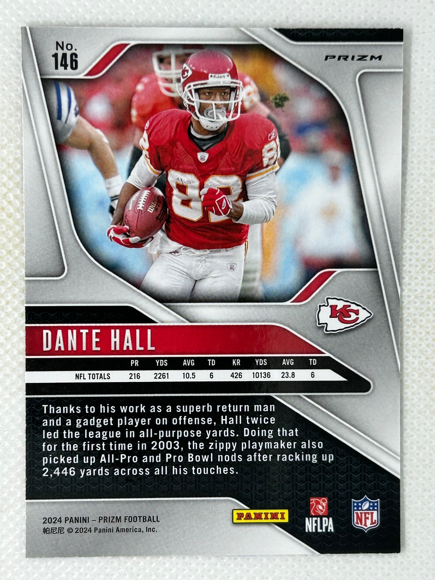 2024 Panini Prizm #146 Dante Hall Red White & Blue Prizm Refractor Kansas City Chiefs