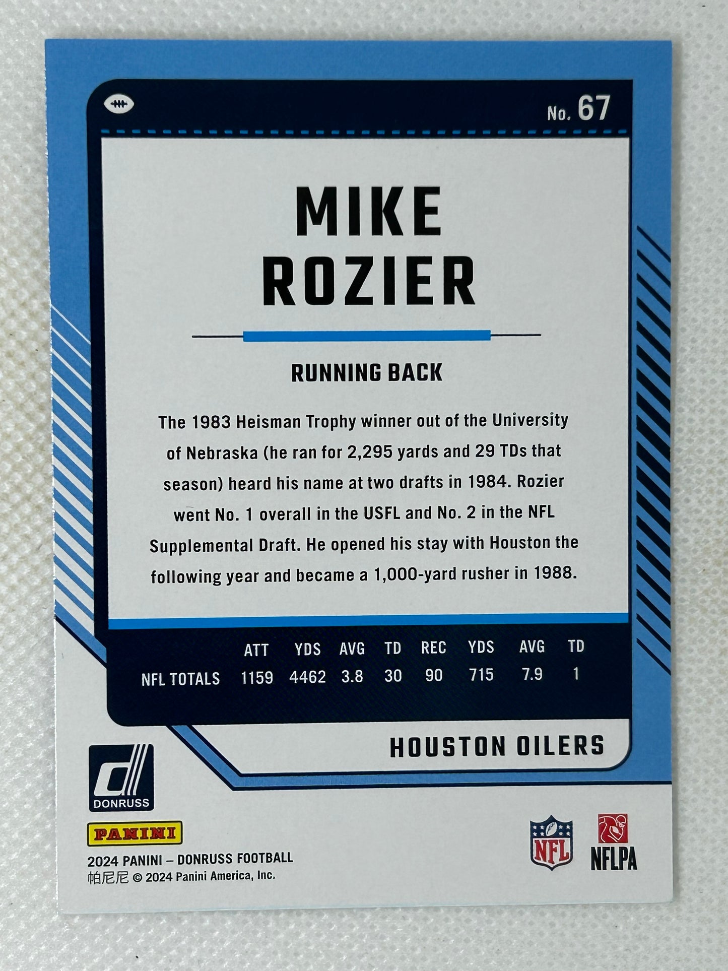 2024 Panini Donruss #67 Mike Rozier Houston Oilers Signed Card
