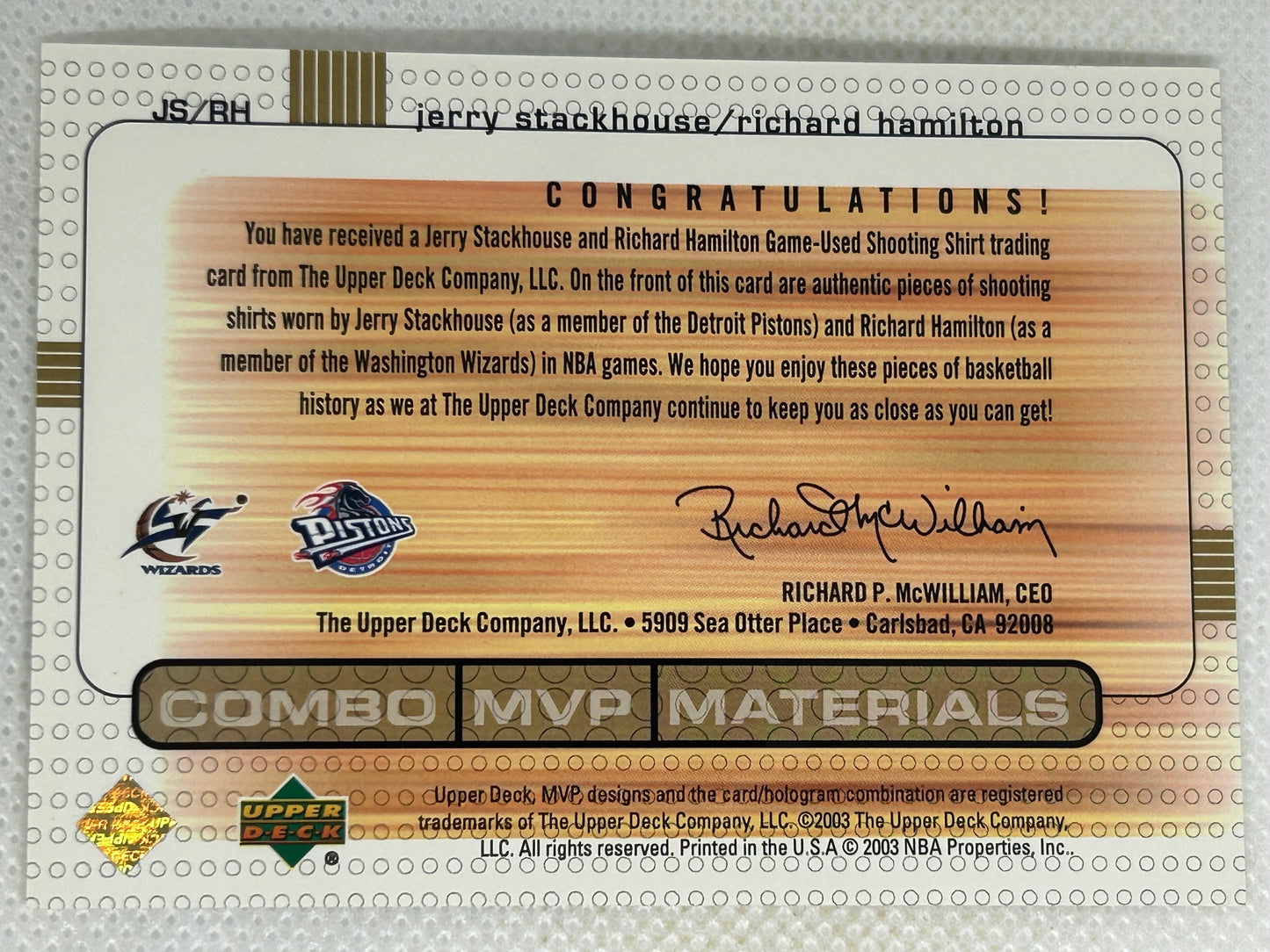 2003-04 Upper Deck MVP Combo MVP Materials #JS-RH Jerry Stackhouse/ Richard Hamilton