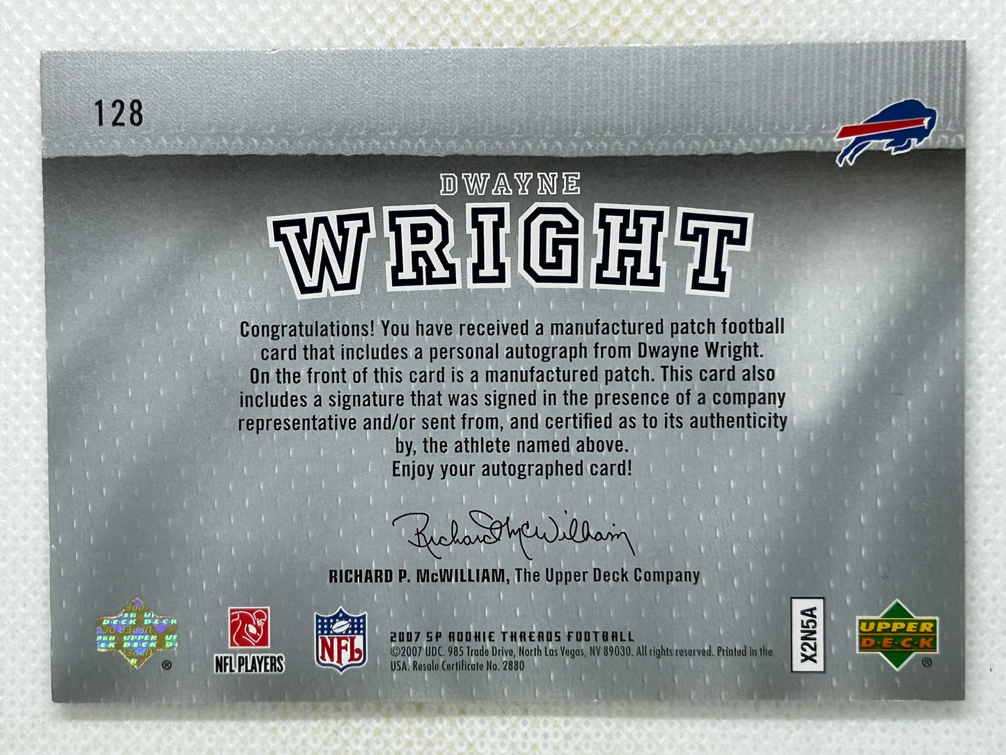 2007 SP Rookie Threads Letterman #128 Dwayne Wright #/75 Buffalo Bills