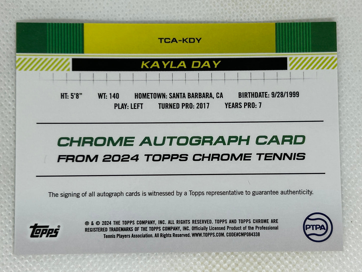 2024 Topps Chrome Tennis Autographs Kayla Day #TCAKDY