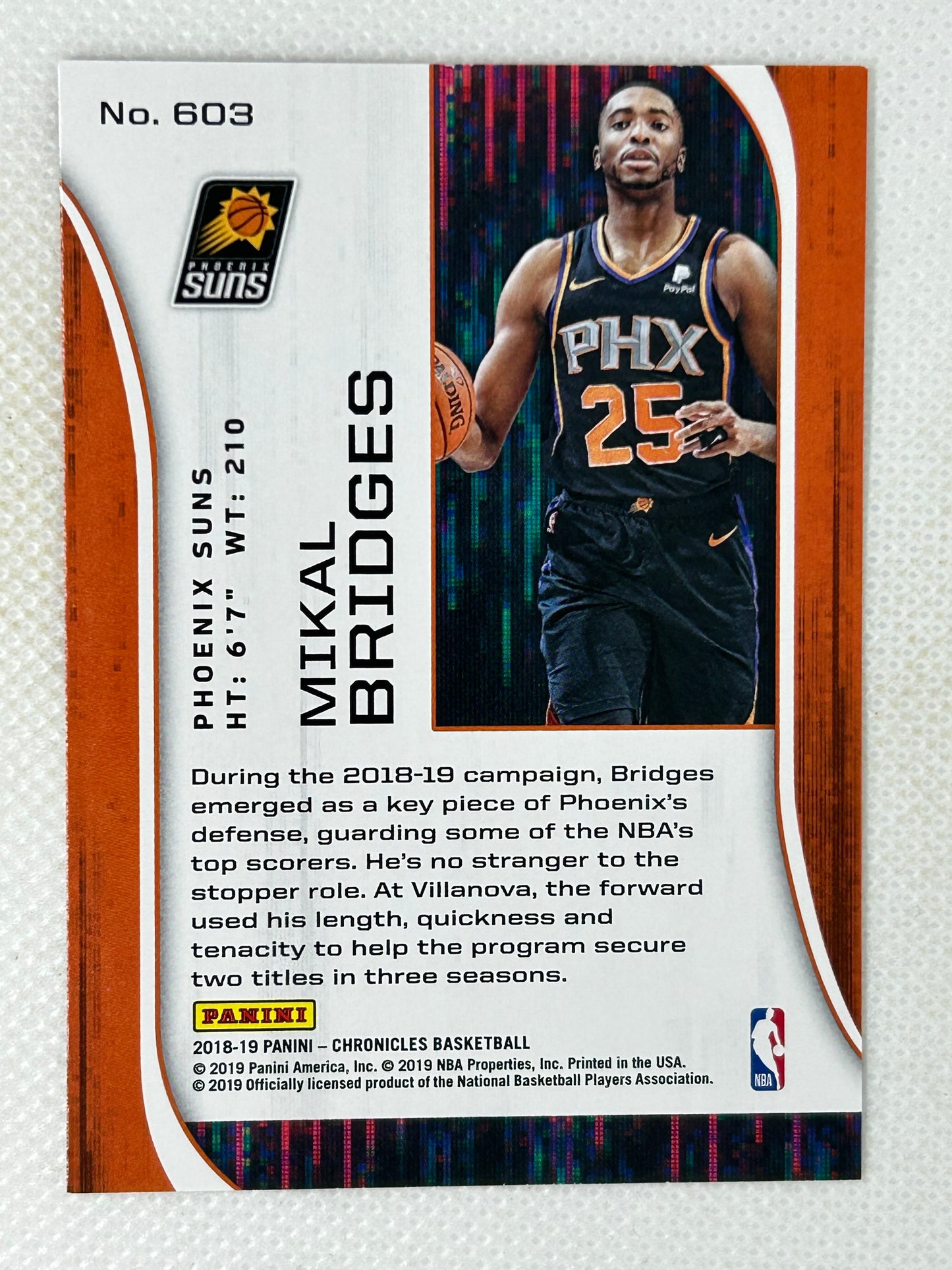2018-19 Panini Chronicles Rookies & Stars Mikal Bridges #603 Phoenix Suns