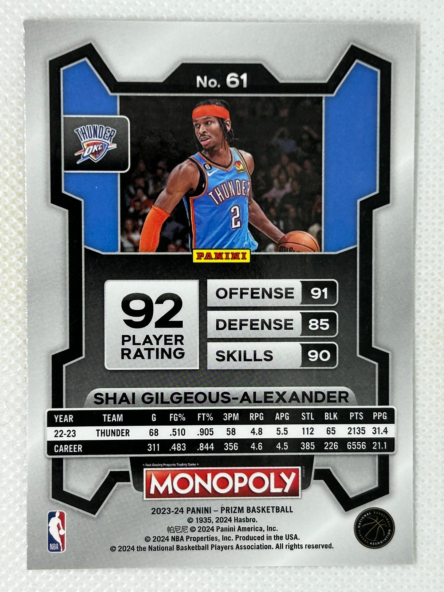 2023-24 Panini Prizm Monopoly Shai Gilgeous-Alexander #61 Oklahoma City Thunder