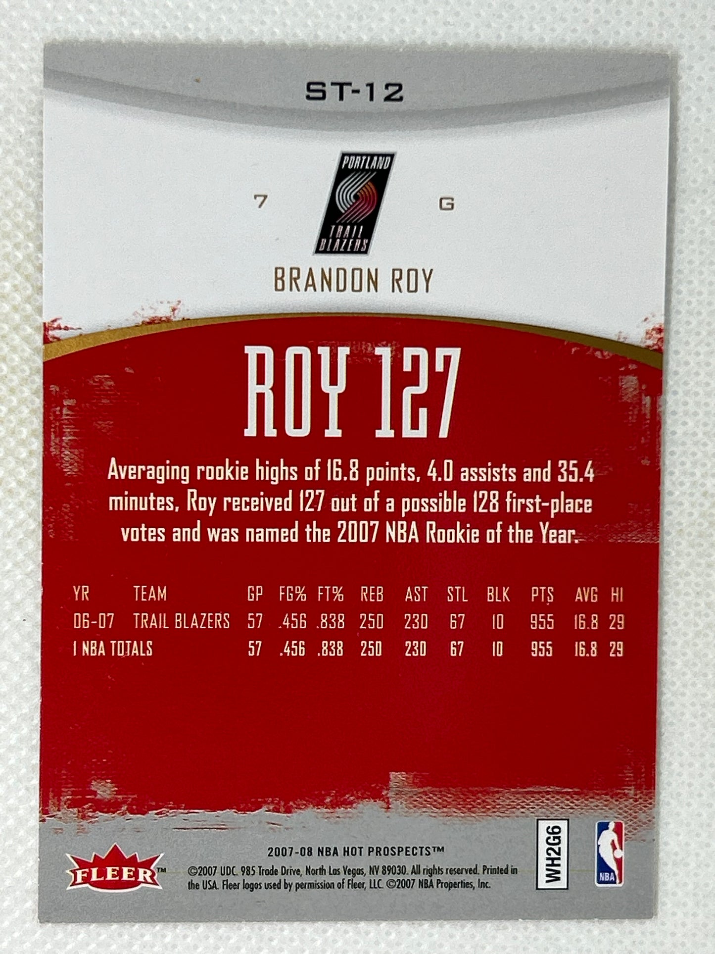 2007-08 Fleer Hot Prospects #ST-12 Brandon Roy Stat Tracker Portland Trail Blazers