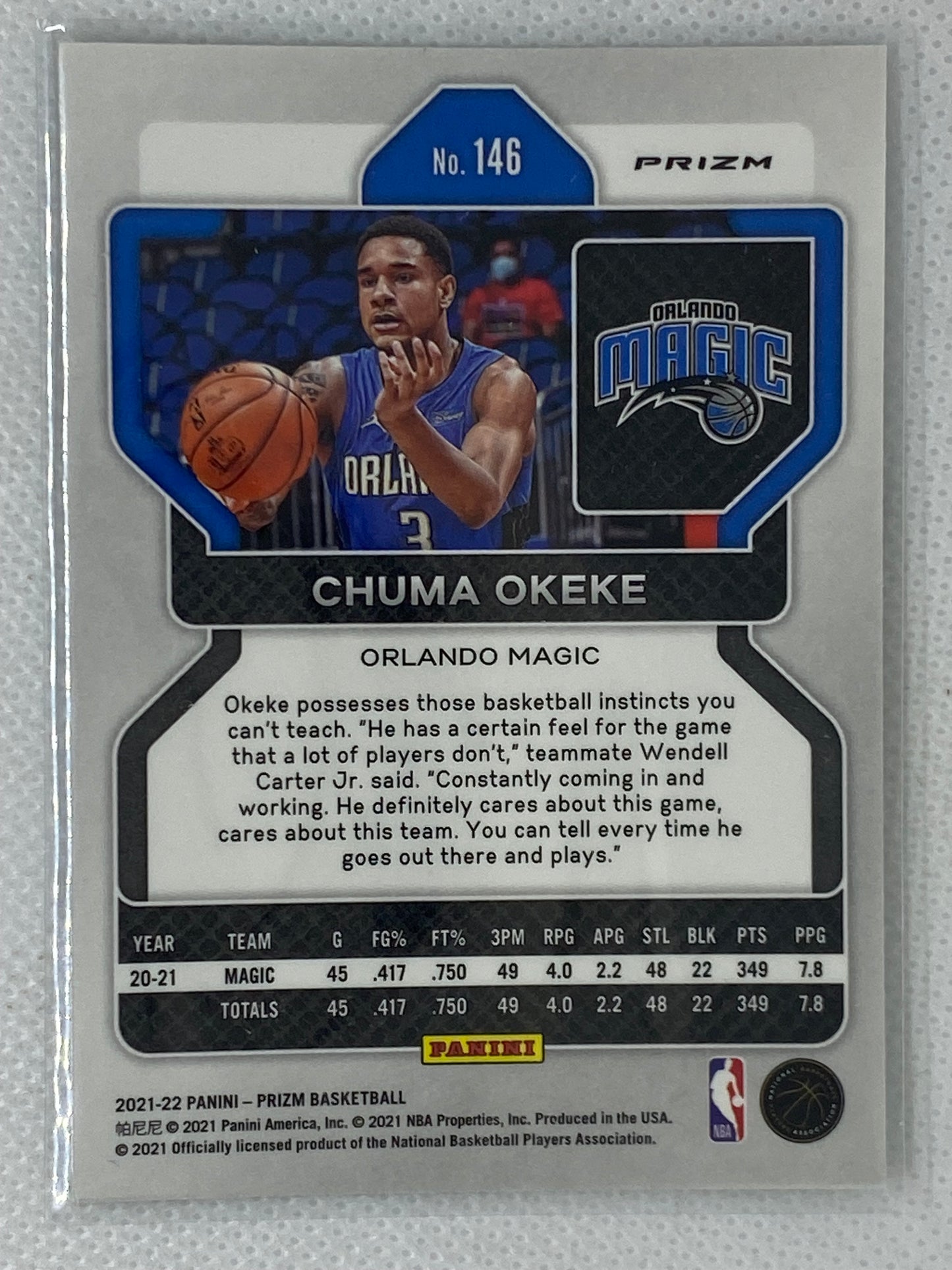 2021-22 Panini Prizm Green Chuma Okeke #146 Orlando Magic