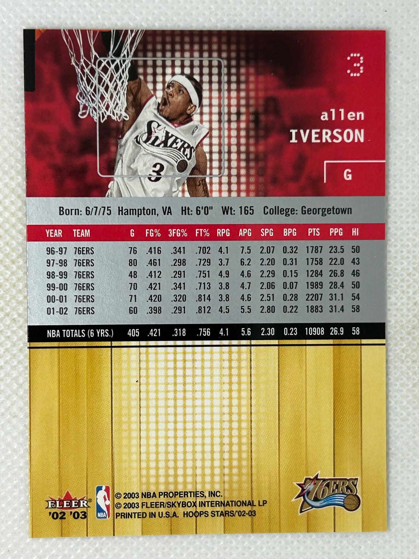 2002-03 NBA Hoops Stars Allen Iverson #3 Philadelphia 76ers
