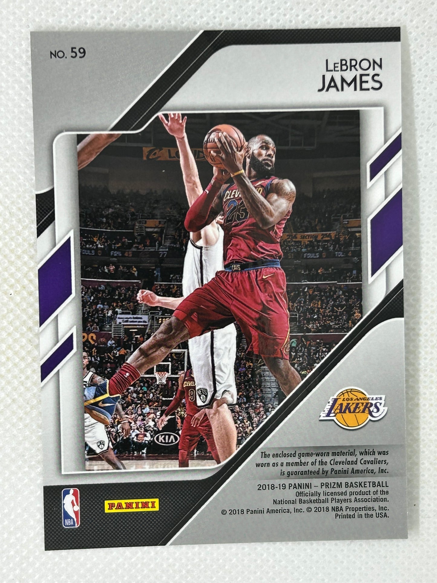 2018-19 Panini Prizm Lebron James #59 Sensational Swatches Game Worn Jersey Rare Los Angeles Lakers